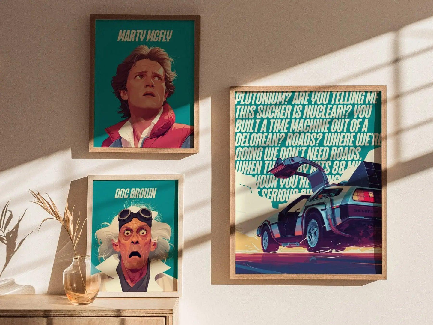 DeLorean Time Machine Back To The Future Framed Wall Art | 80s Scifi Movie Fan Poster Classic Car Fan Nostalgic Sci-Fi Film Decor Gift Set - Swell Scenes