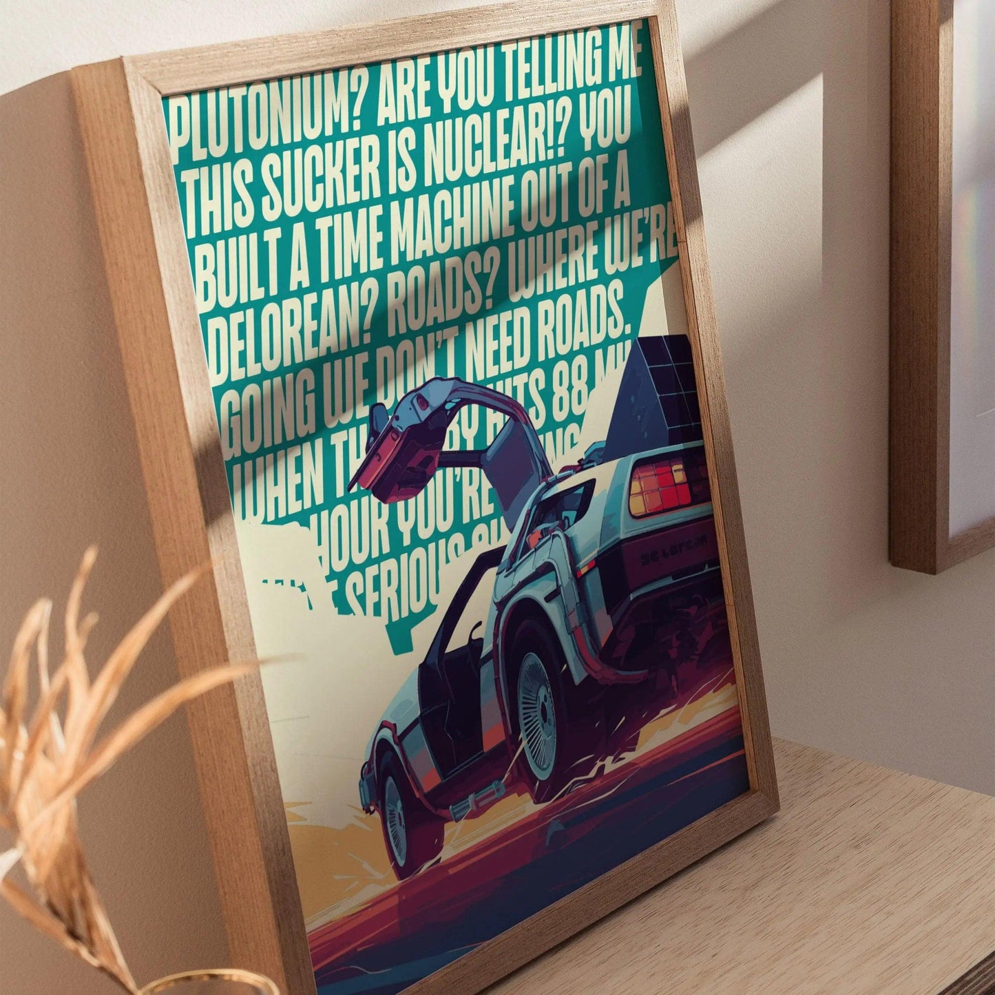DeLorean Time Machine Back To The Future Framed Wall Art | 80s Scifi Movie Fan Poster Classic Car Fan Nostalgic Sci-Fi Film Decor Gift Set - Swell Scenes