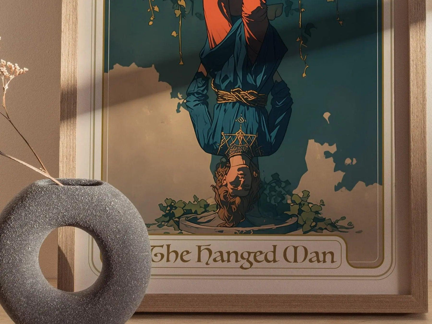 The Hanged Man Major Arcana Tarot Card Framed Poster - Rider Waite Artwork Divination Art Nouveau Wiccan Dark Academia Design Decor Gift Set - Swell Scenes