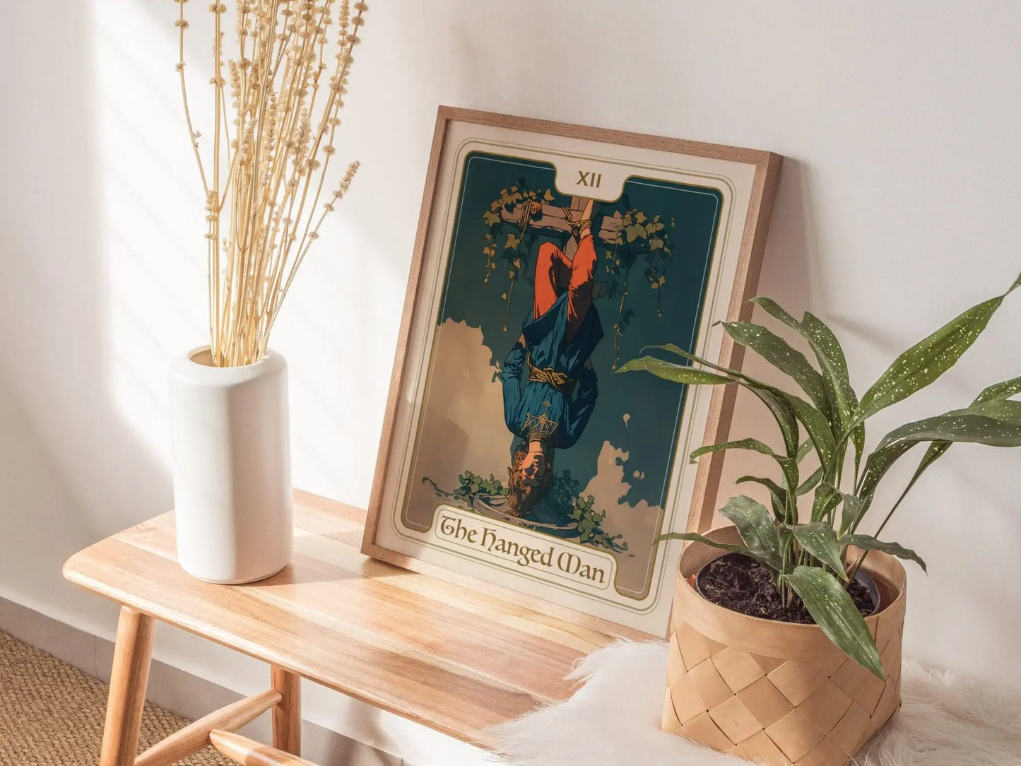 The Hanged Man Major Arcana Tarot Card Framed Poster - Rider Waite Artwork Divination Art Nouveau Wiccan Dark Academia Design Decor Gift Set - Swell Scenes
