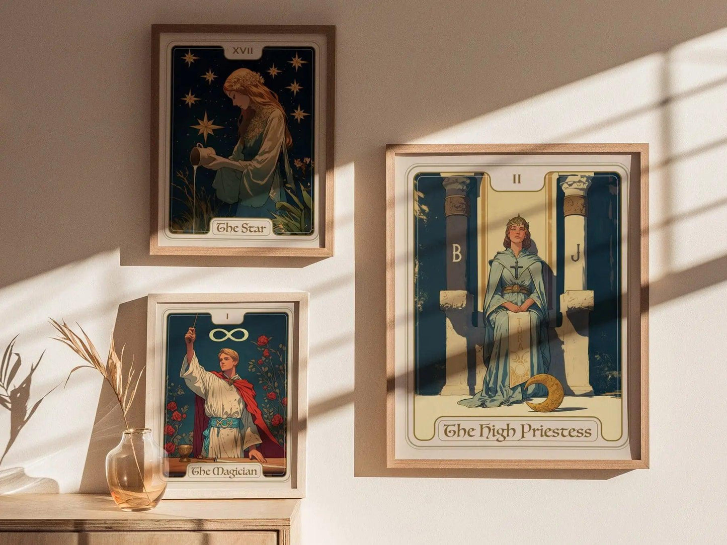 The High Priestess Major Arcana Tarot Card Framed Poster - Rider Waite Artwork Divination Art Nouveau Wiccan Dark Academia Home Decor Gift - Swell Scenes