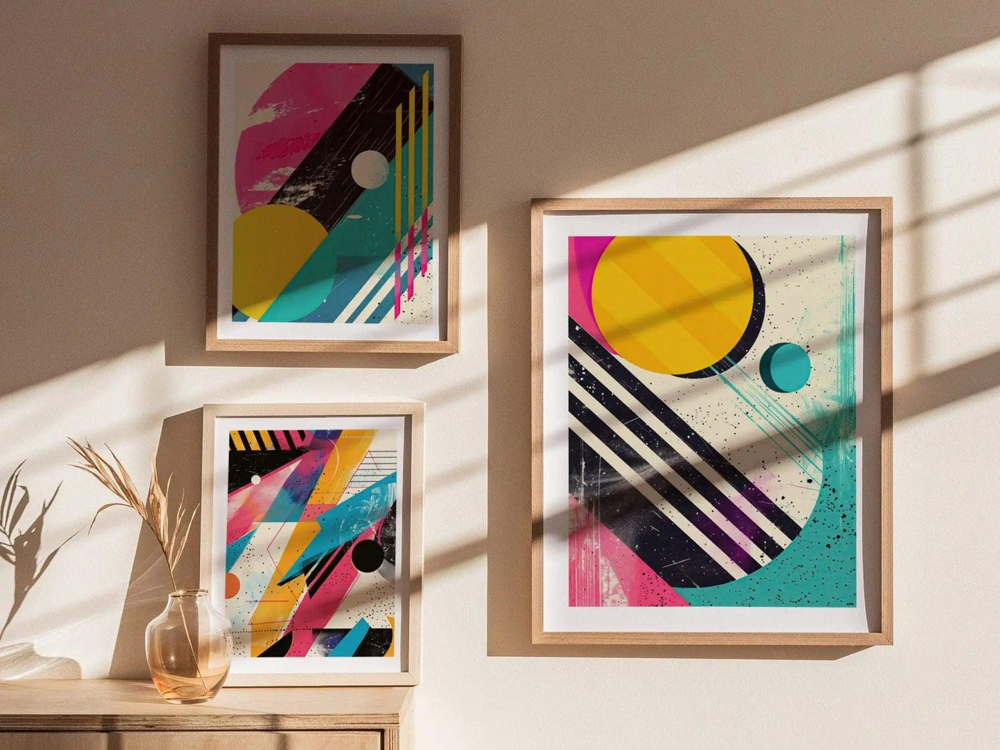 1980s Style Vintage Abstract Shapes 01, Contemporary Art Framed Poster, Eighties Wall Art Series, 80s Retro Design Modern Home Decor Set - Swell Scenes