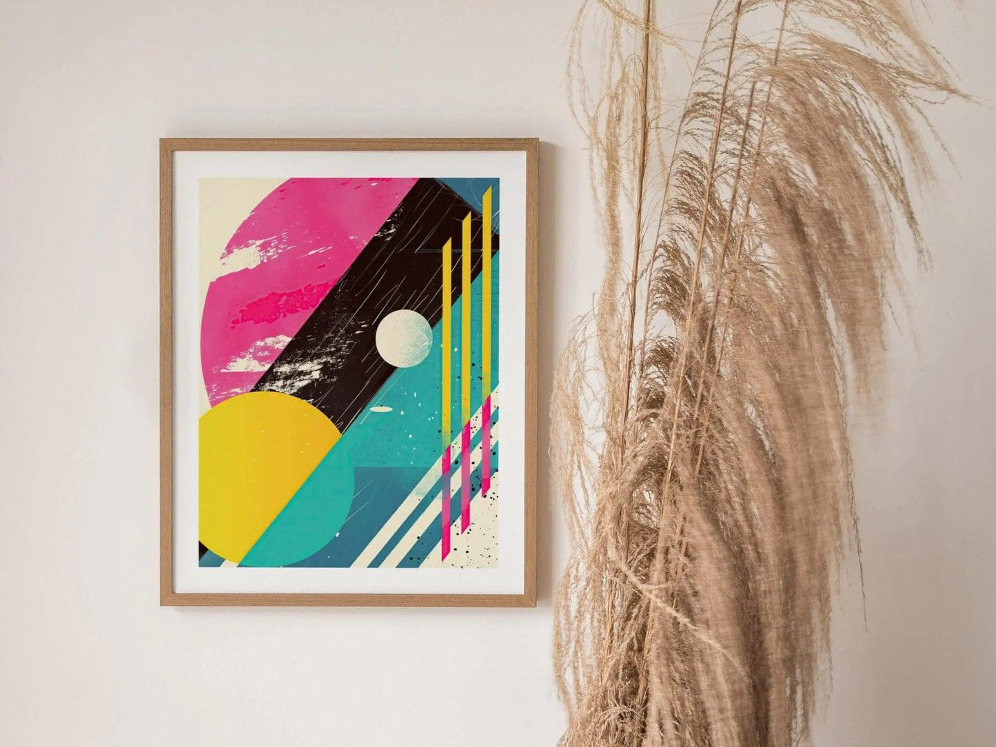Eighties Wall Art Series 02, 1980s Style Vintage Abstract Shapes Contemporary Art Framed Poster, 80s Retro Design Nostalgic Modern Decor Set - Swell Scenes