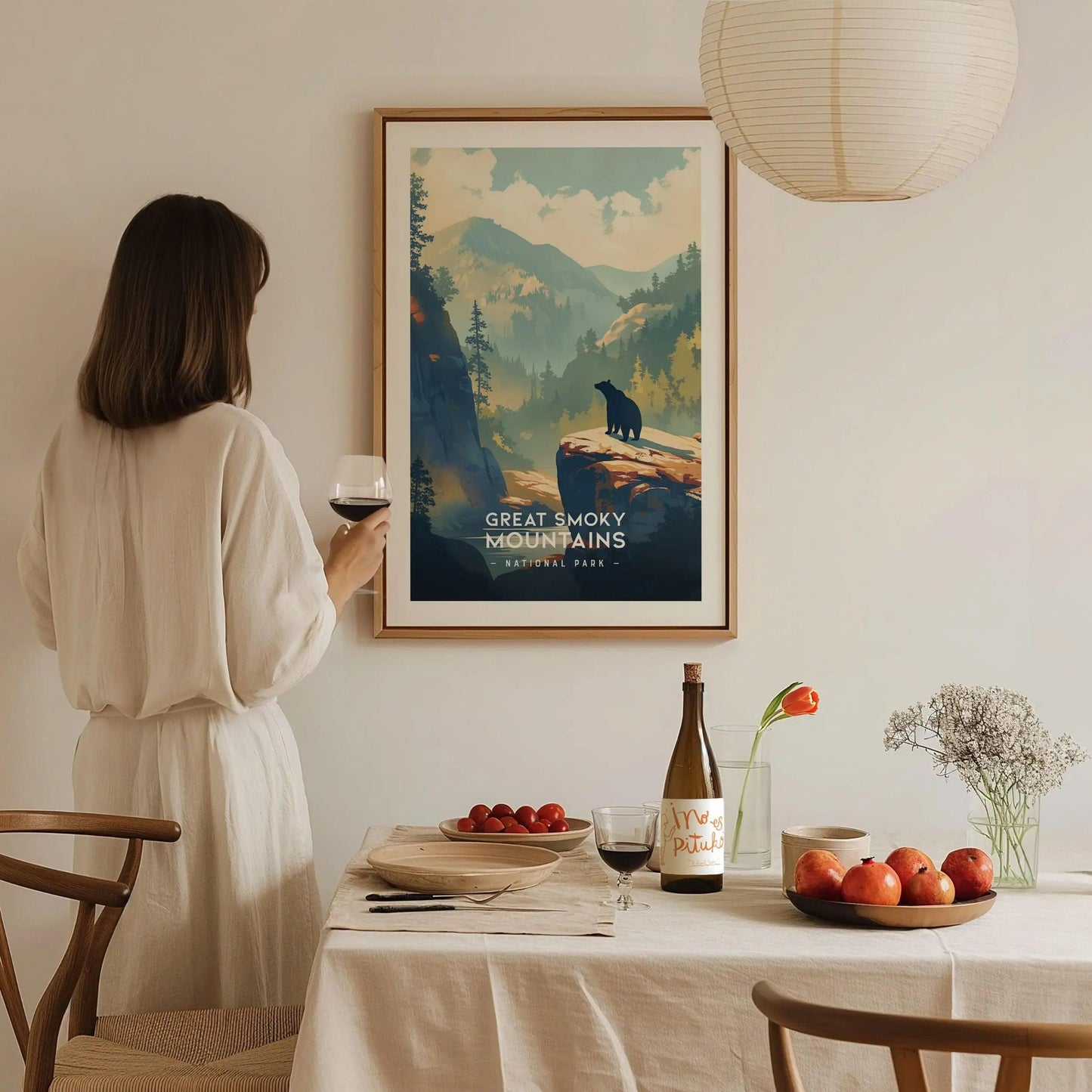 Great Smoky Mountains National Park Minimalist Series Framed Wall Art, Tennessee Carolina Nature Vintage Poster Minimal Home Decor Gift Set - Swell Scenes