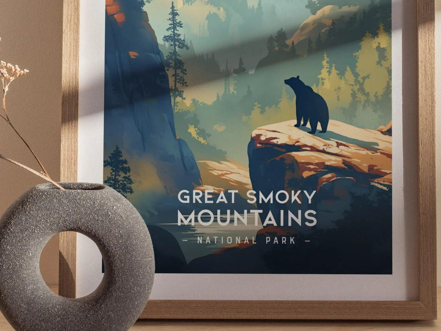 Great Smoky Mountains National Park Minimalist Series Framed Wall Art, Tennessee Carolina Nature Vintage Poster Minimal Home Decor Gift Set - Swell Scenes