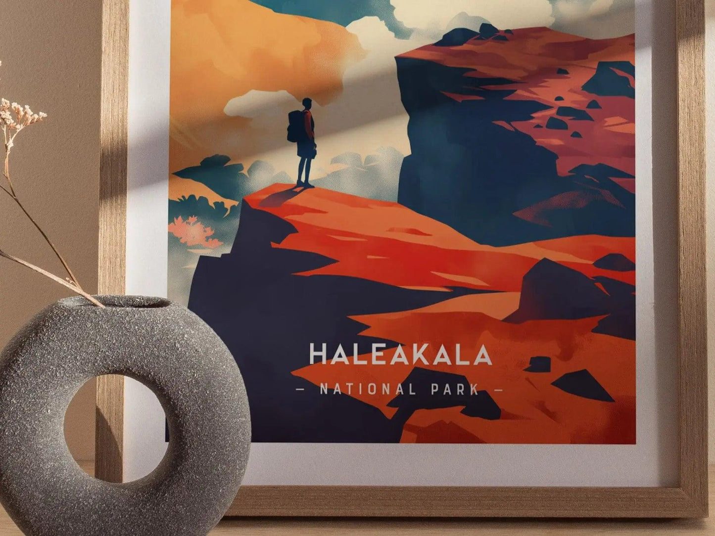Haleakala National Park Minimalist Series Framed Wall Art, Maui Hawaii Volcano Nature Vintage Poster Minimal Home Decor Backpacker Gift Set - Swell Scenes