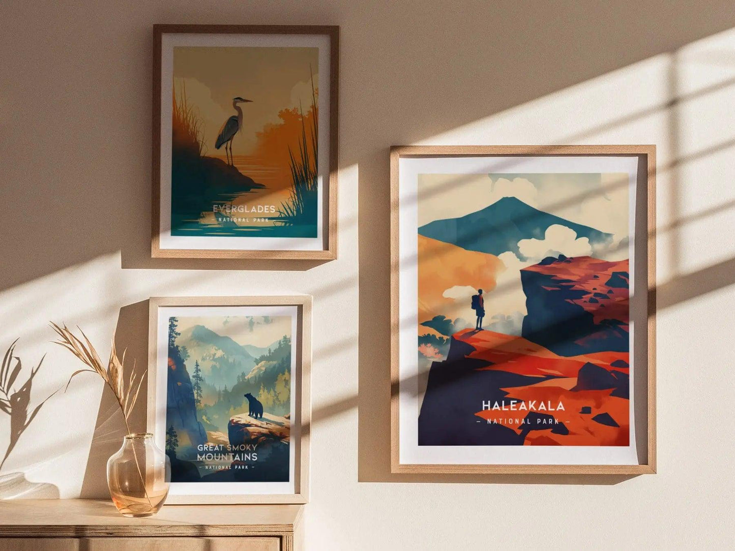 Haleakala National Park Minimalist Series Framed Wall Art, Maui Hawaii Volcano Nature Vintage Poster Minimal Home Decor Backpacker Gift Set - Swell Scenes