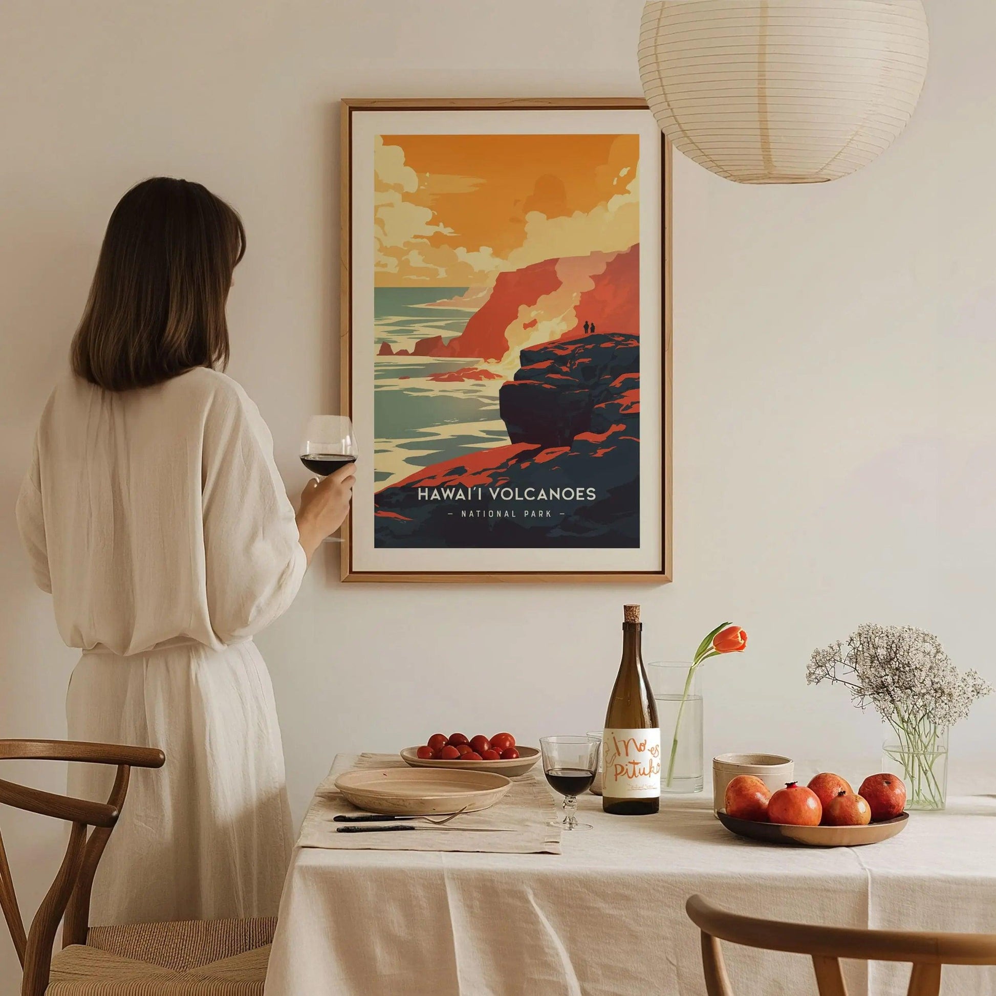 Hawaii Volcanoes National Park Minimalist Series Framed Wall Art, Big Island Volcano Vintage Poster Minimal Home Decor Mauna Loa Gift Set - Swell Scenes