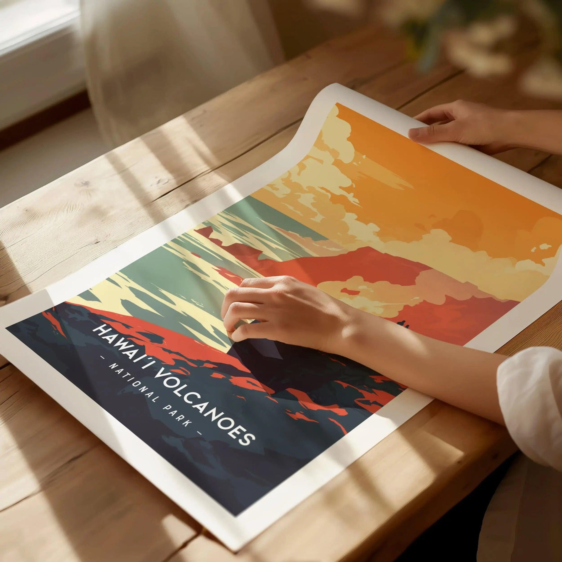 Hawaii Volcanoes National Park Minimalist Series Framed Wall Art, Big Island Volcano Vintage Poster Minimal Home Decor Mauna Loa Gift Set - Swell Scenes