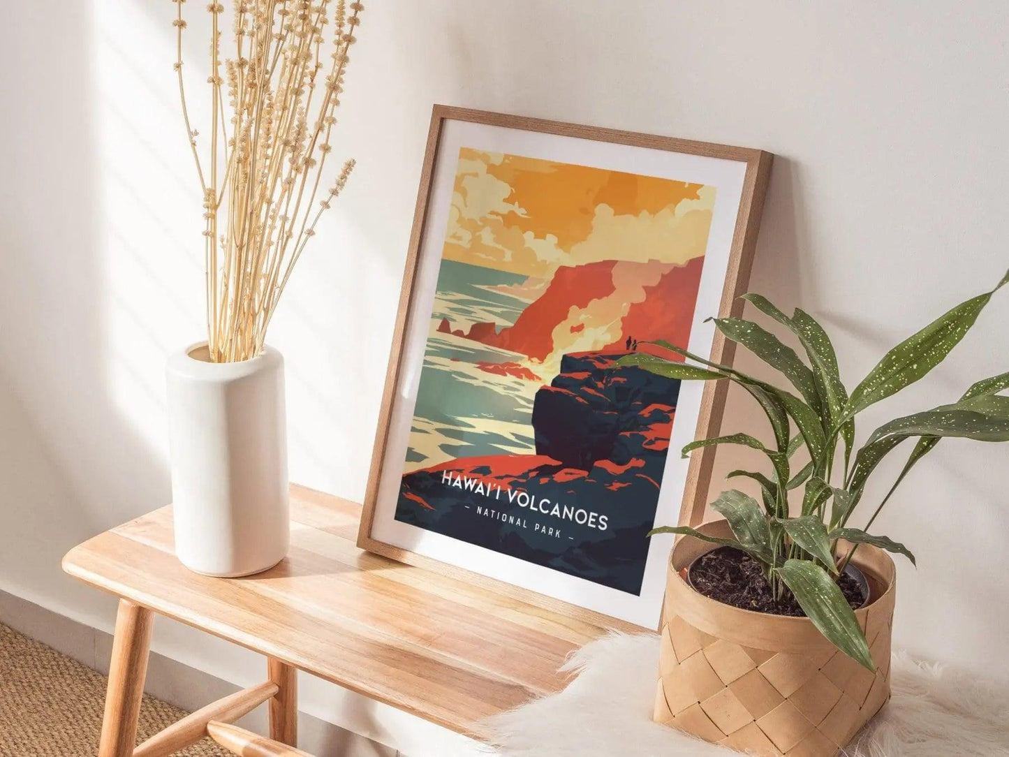 Hawaii Volcanoes National Park Minimalist Series Framed Wall Art, Big Island Volcano Vintage Poster Minimal Home Decor Mauna Loa Gift Set - Swell Scenes