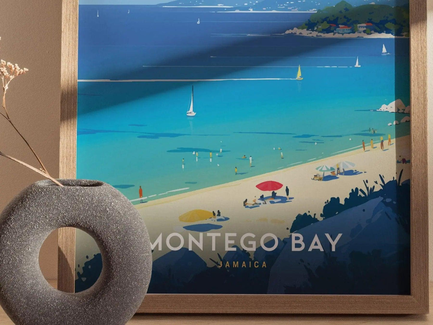 Montego Bay Jamaica Beach Poster, Vacation Vibes Art, Framed/Unframed Montego Bay Print, Jamaica Travel Poster Gift, Tropical Beach Decor - Swell Scenes
