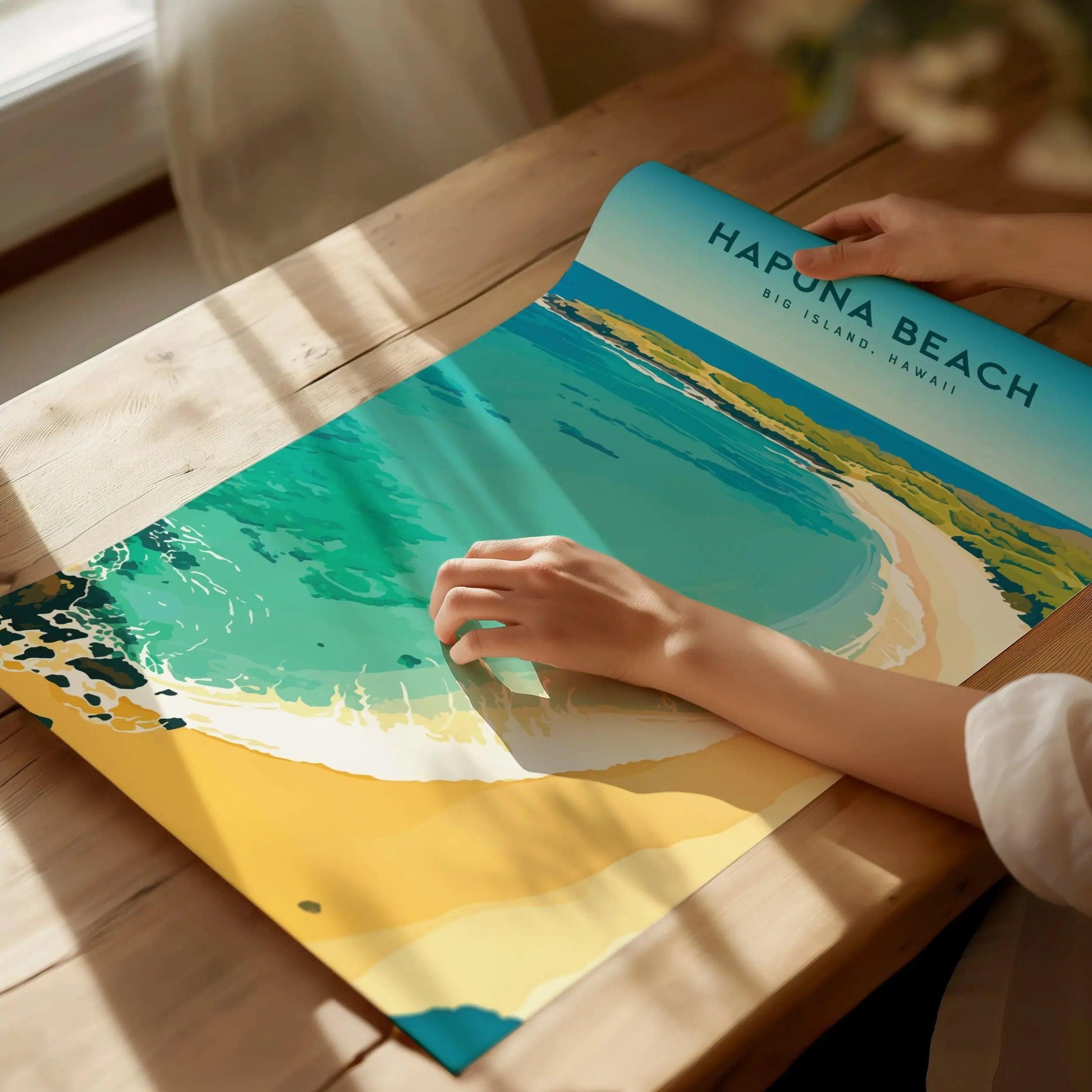 Hapuna Beach, Big Island Hawaii Poster - Tropical Paradise Beach Scene, Framed/Unframed Hawaiian Beachscape, Perfect Coastal Home Decor Gift - Swell Scenes