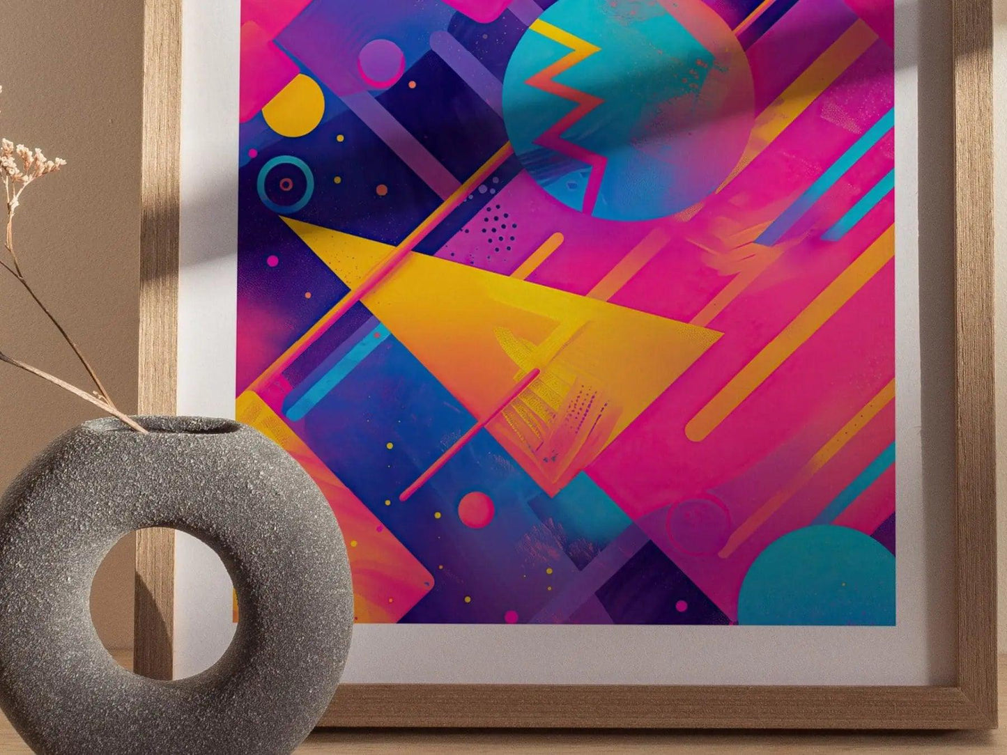 Retrowave 90s Art Framed Poster 02, 80s Synthwave Design Series, College Party Style Abstract Art, Retro Modern Artwork Neon Dorm Decor - Swell Scenes