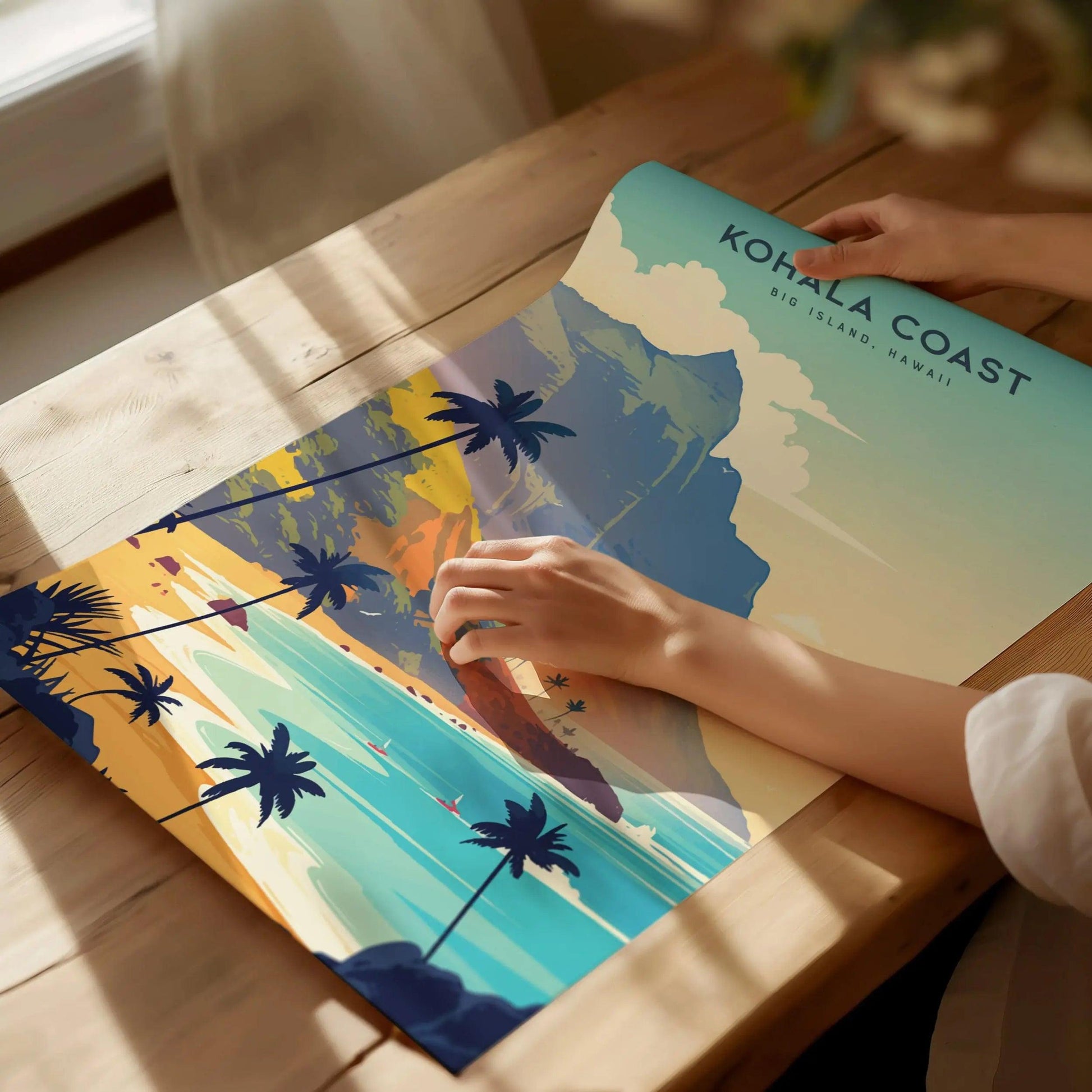 Kohala Coast Mountains, Big Island Hawaii Poster - Scenic Coastal Landscape, Framed/Unframed, Perfect for Hikers and Surfers, Hawaiian Decor - Swell Scenes