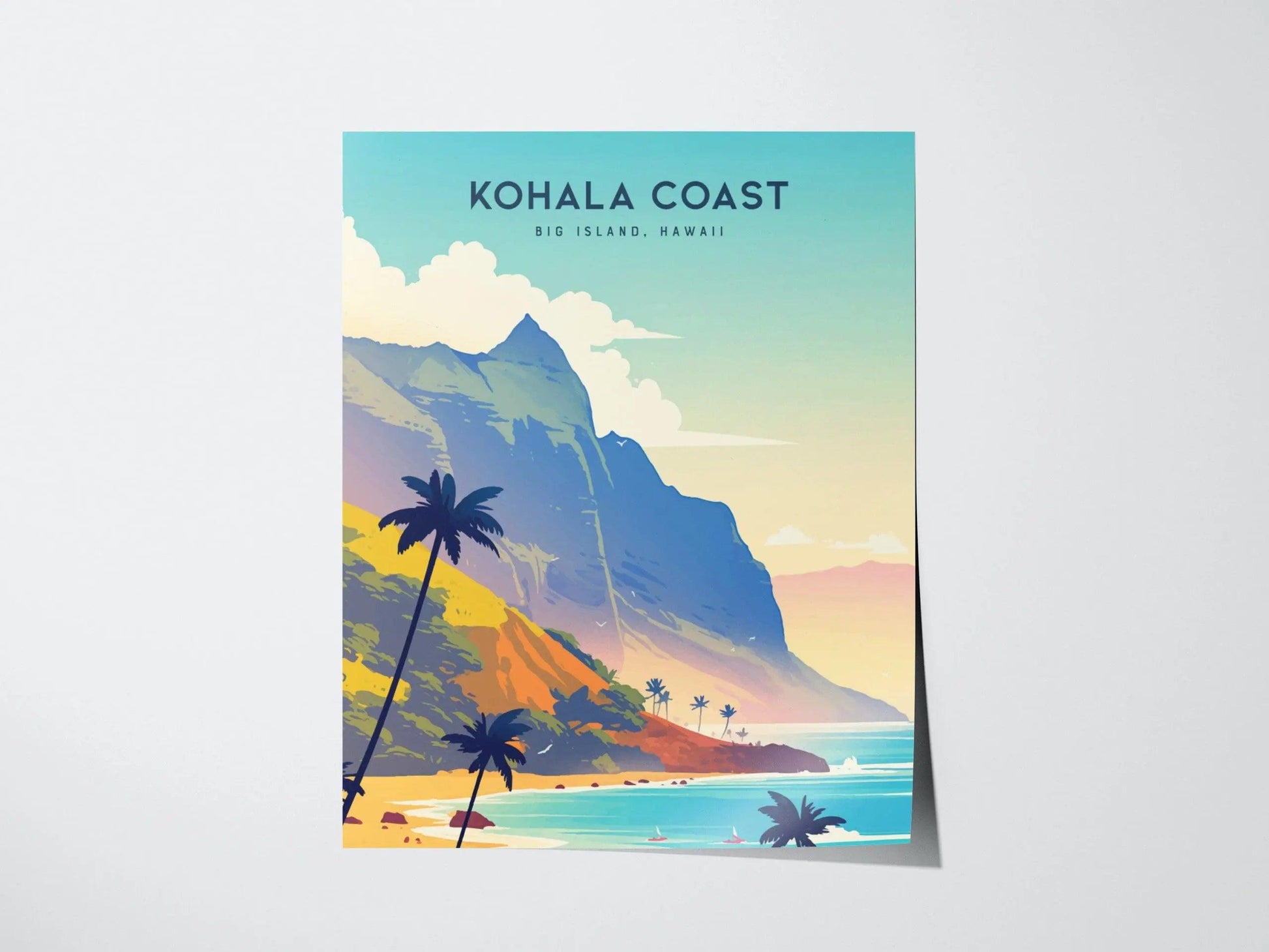 Kohala Coast Mountains, Big Island Hawaii Poster - Scenic Coastal Landscape, Framed/Unframed, Perfect for Hikers and Surfers, Hawaiian Decor - Swell Scenes