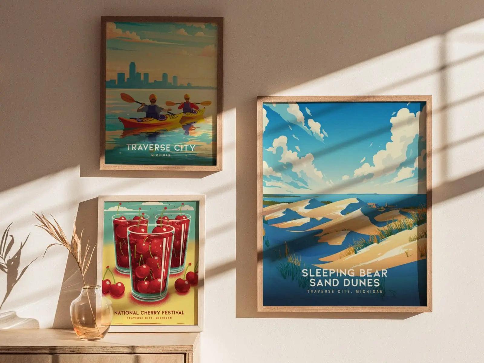 Sleeping Bear Sand Dunes Traverse City, Michigan Poster - Stunning Landscape Print, Framed/Unframed, Ideal for Hikers and Nature Lovers - Swell Scenes