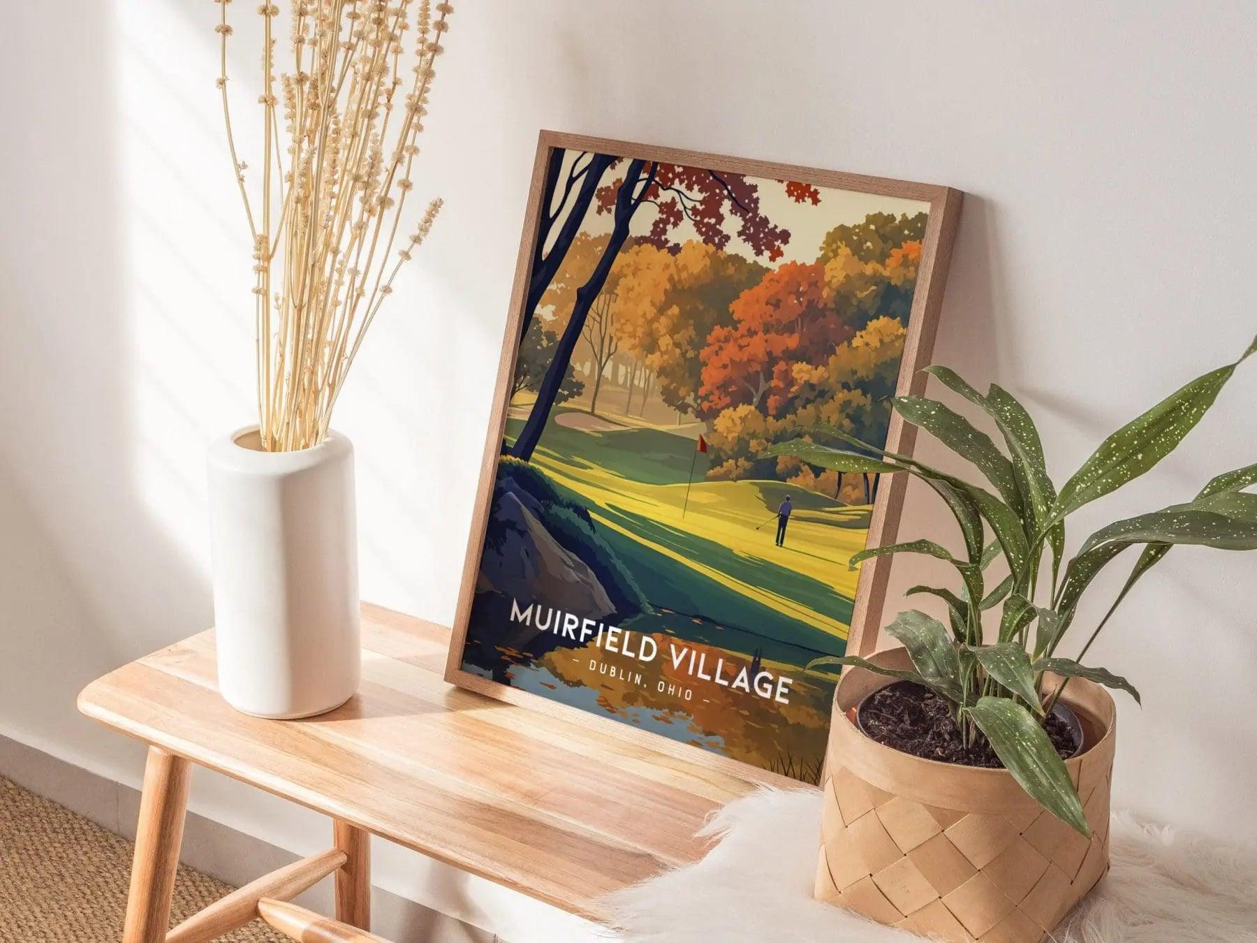 Muirfield Village Golf Club Course Dublin Ohio Framed Wall Art - Golfer Gift Travel Poster PGA Tour Jack Nicklaus Golfing Home Decor Set - Swell Scenes