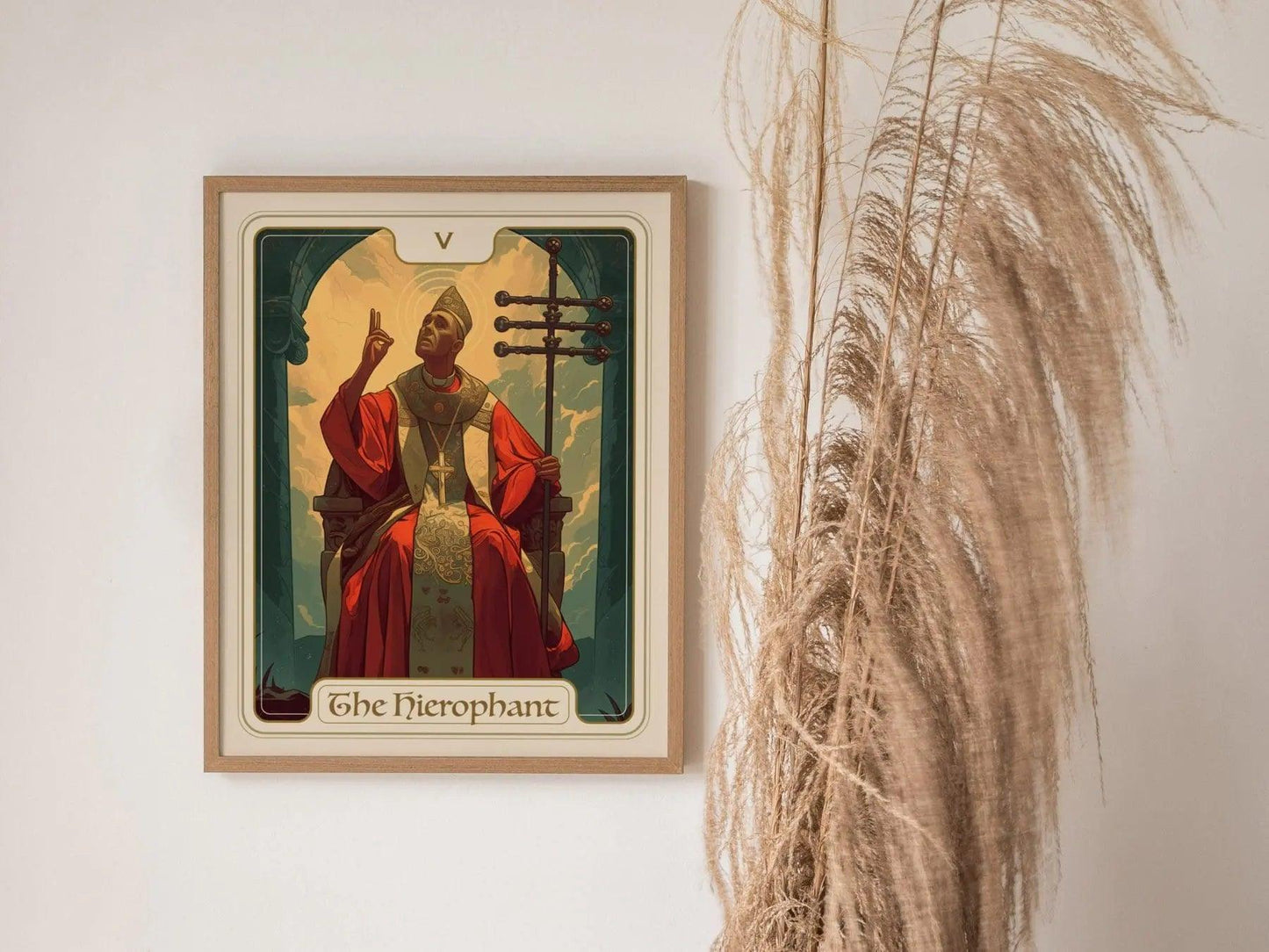 The Hierophant Major Arcana Tarot Card Framed Poster - Rider Waite Artwork Divination Art Nouveau Dark Academia Spiritual Decor Gift Set - Swell Scenes