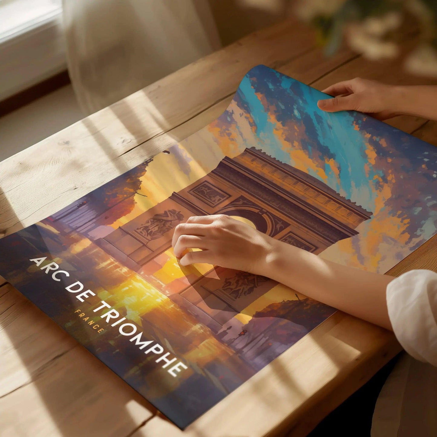 Arc de Triomphe, France at Sunrise Poster - Iconic Parisian Landmark View, Framed/Unframed, Perfect for Travel and History Buffs, Home Decor - Swell Scenes