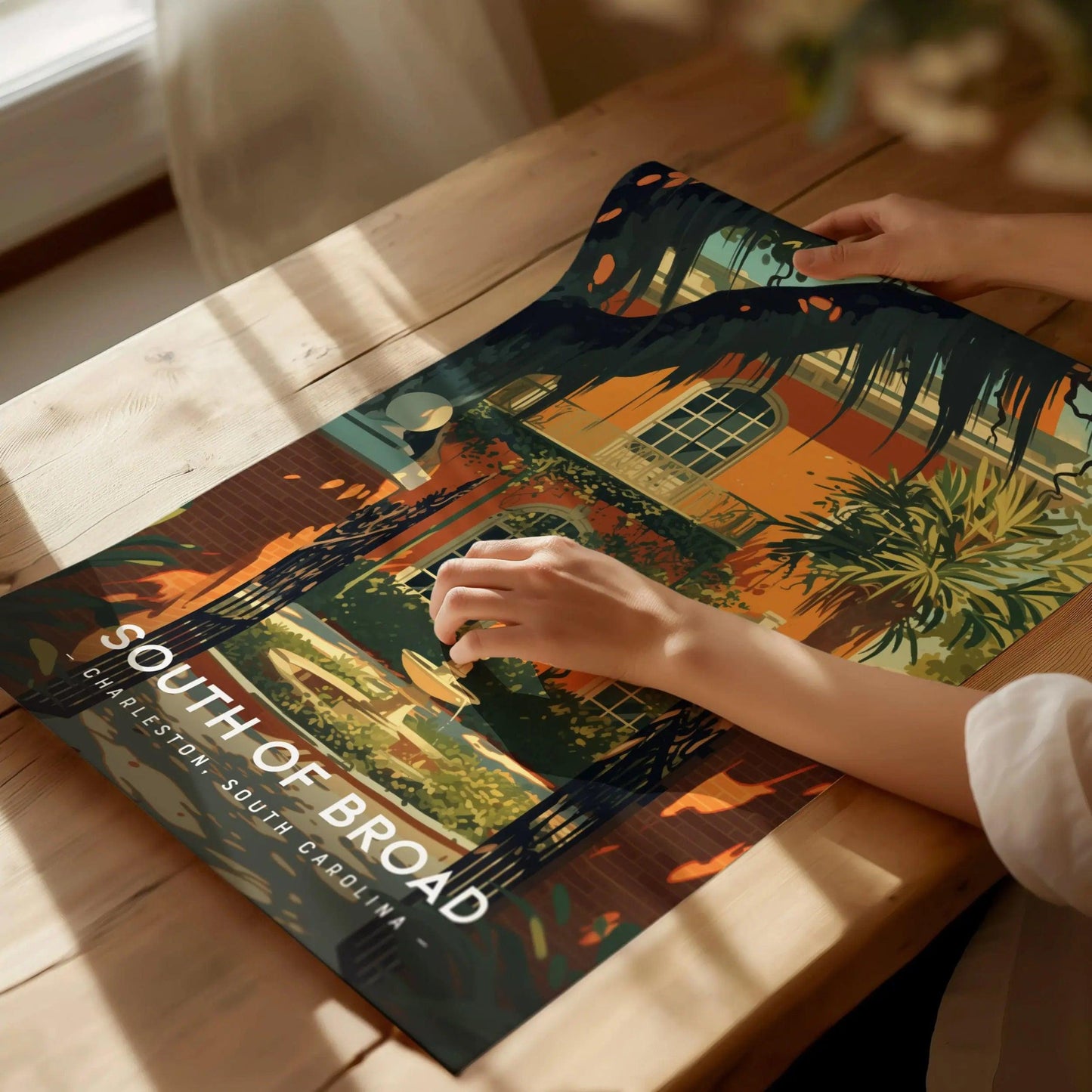 South of Broad Neighborhood, Charleston, South Carolina - Historic Wall Art Travel Poster Print Southeast Home Decor Southern Charm Gift Set - Swell Scenes