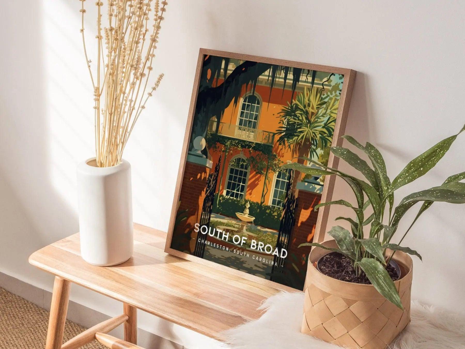 South of Broad Neighborhood, Charleston, South Carolina - Historic Wall Art Travel Poster Print Southeast Home Decor Southern Charm Gift Set - Swell Scenes