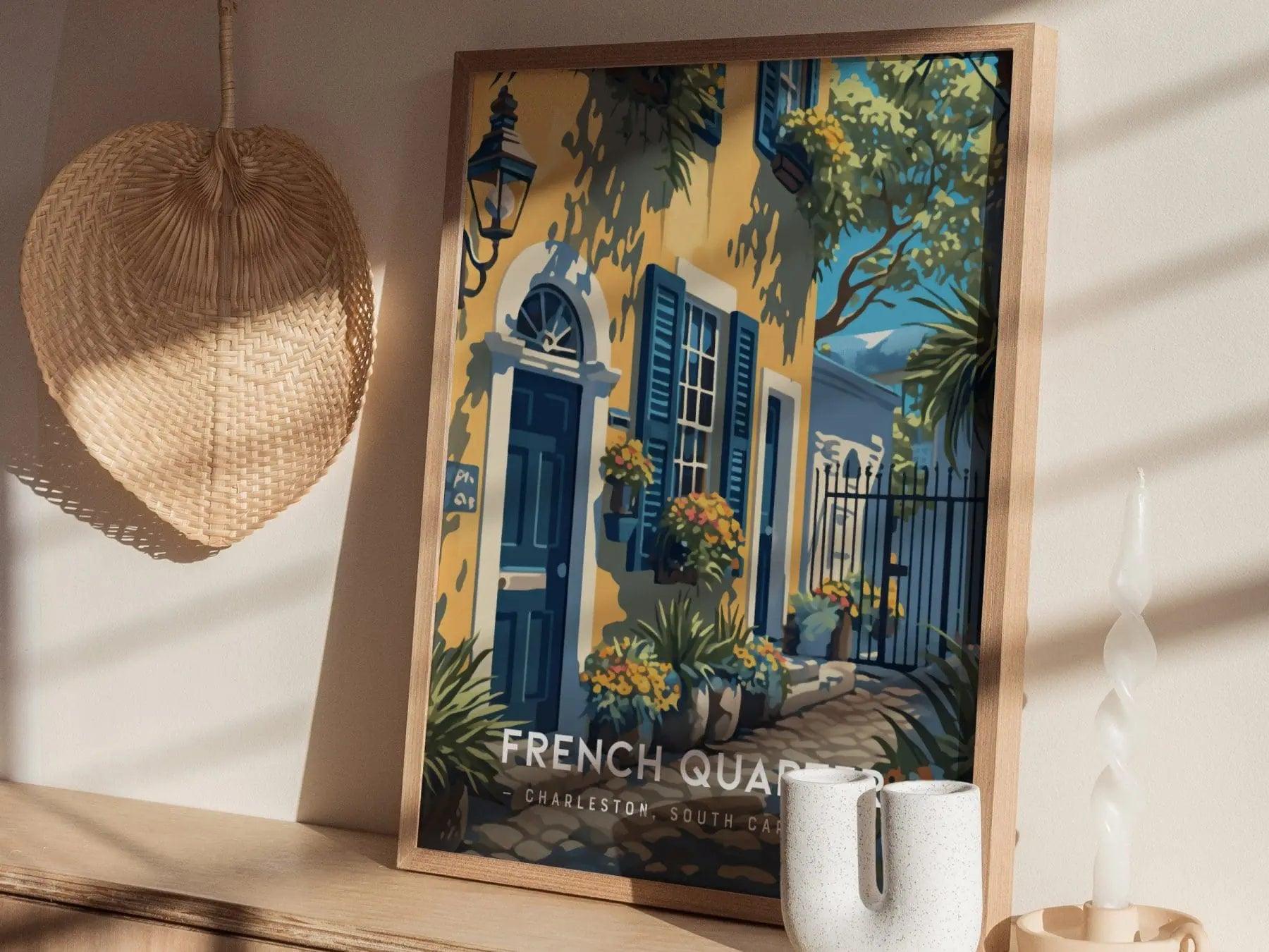 French Quarter Neighborhood, Charleston, South Carolina - Historic Wall Art Travel Poster Print Southeast Home Decor Southern Charm Gift Set - Swell Scenes