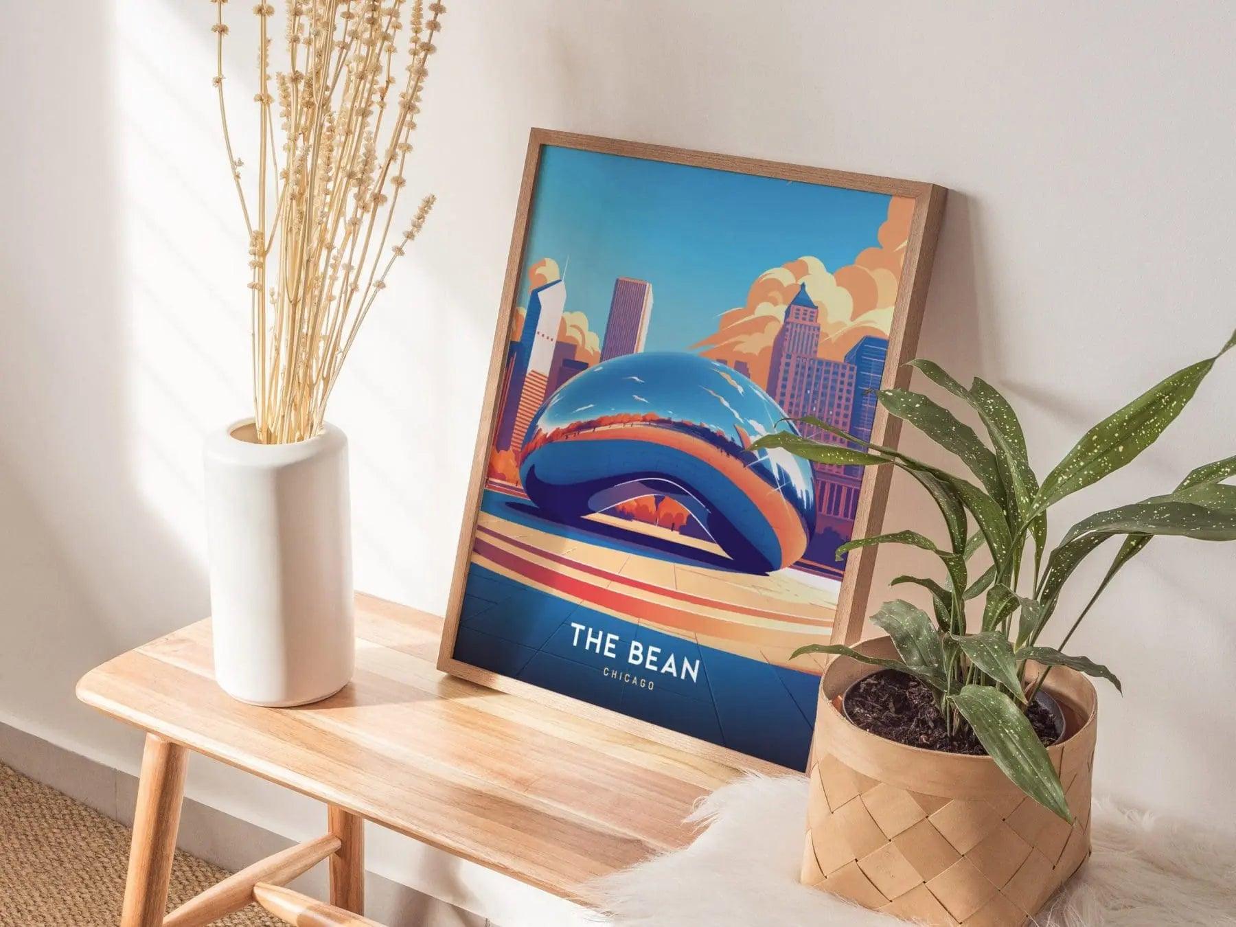 The Bean, Chicago Poster - Iconic Cloud Gate Reflections, Urban Cityscape Art, Framed/Unframed, Ideal for Home or Office Decor - Swell Scenes