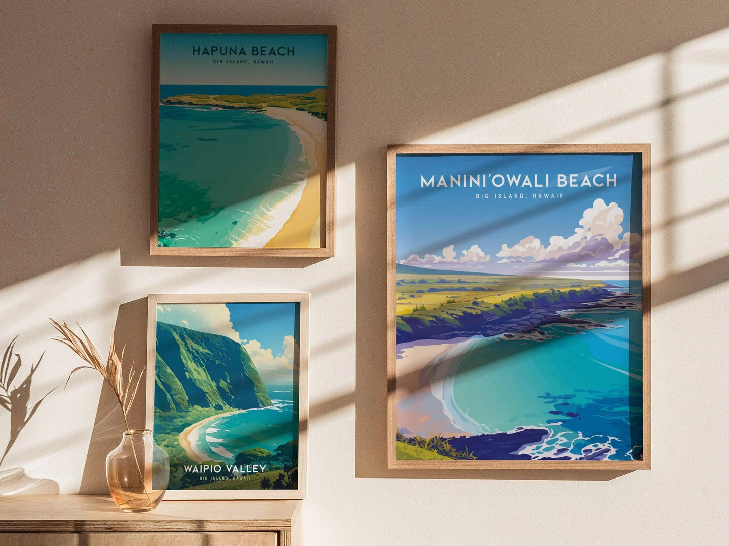 Manini'owali Beach Poster, Big Island Hawaii - Pristine White Sand and Turquoise Waters, Wall Art for Beach Lovers, Framed/Unframed Versions - Swell Scenes