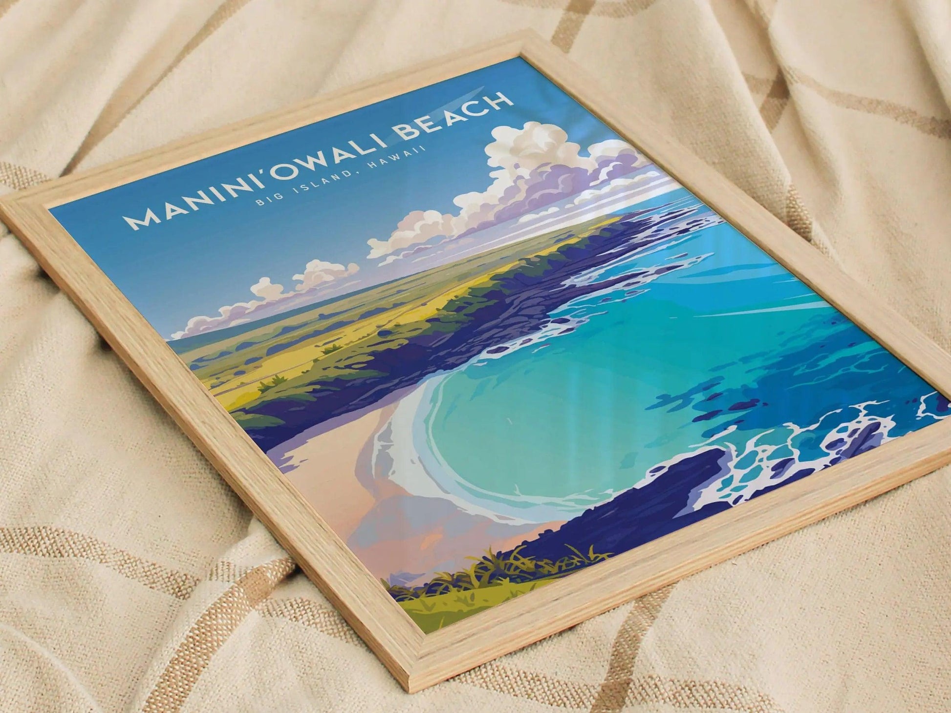 Manini'owali Beach Poster, Big Island Hawaii - Pristine White Sand and Turquoise Waters, Wall Art for Beach Lovers, Framed/Unframed Versions - Swell Scenes