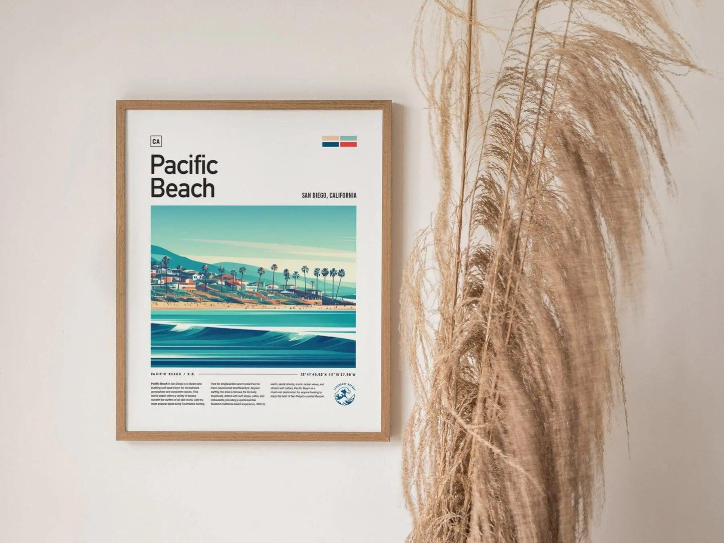 Pacific Beach CA Surf Spot Framed Poster, San Diego Wall Art, California Surf Travel Print, Surfer Home Decor Socal Surfing Design Wave Gift - Swell Scenes