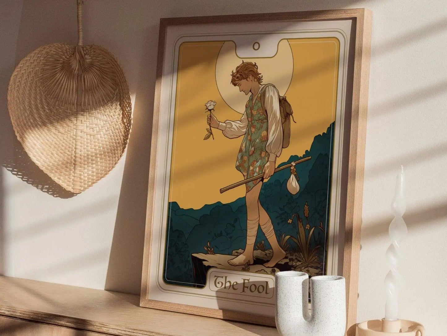The Fool Major Arcana Tarot Card Framed Poster - Rider Waite Artwork Divination Art Nouveau Fortune Dark Academia Design Decor Gift Set - Swell Scenes