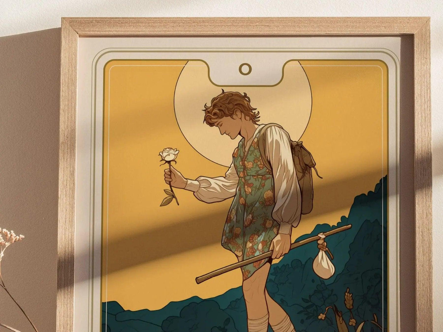 The Fool Major Arcana Tarot Card Framed Poster - Rider Waite Artwork Divination Art Nouveau Fortune Dark Academia Design Decor Gift Set - Swell Scenes