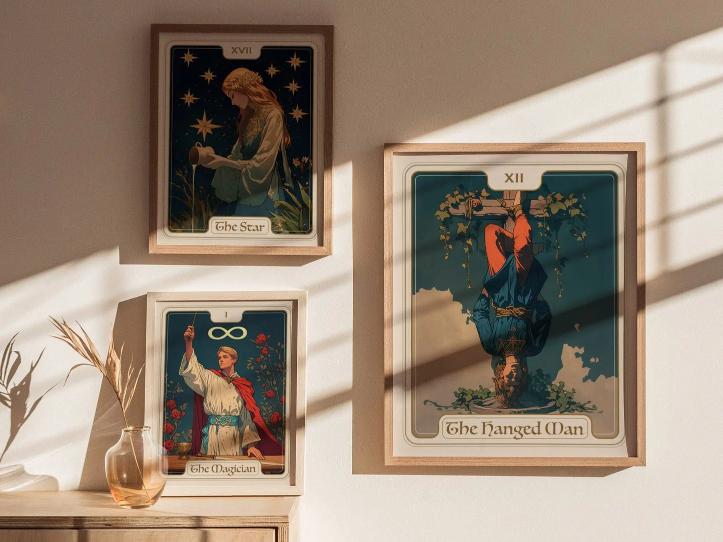 The Hanged Man Major Arcana Tarot Card Framed Poster - Rider Waite Artwork Divination Art Nouveau Wiccan Dark Academia Design Decor Gift Set - Swell Scenes
