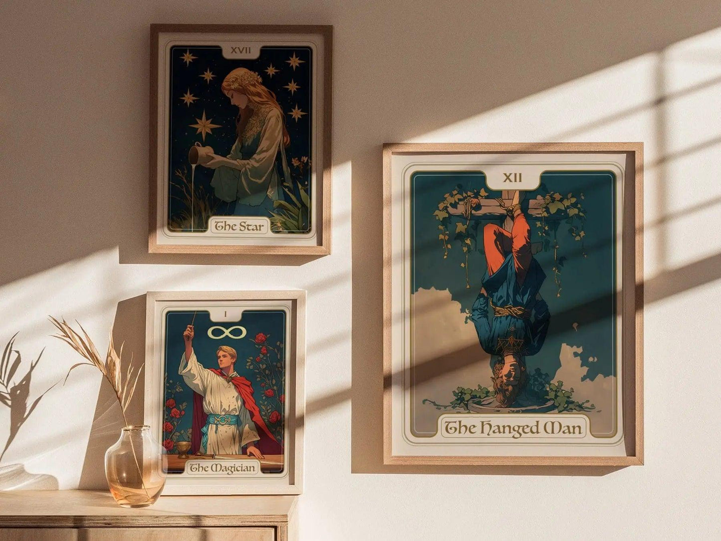 The Hanged Man Major Arcana Tarot Card Framed Poster - Rider Waite Artwork Divination Art Nouveau Wiccan Dark Academia Design Decor Gift Set - Swell Scenes