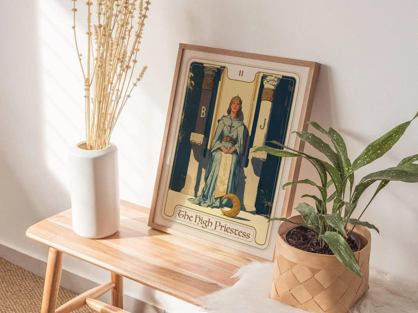 The High Priestess Major Arcana Tarot Card Framed Poster - Rider Waite Artwork Divination Art Nouveau Wiccan Dark Academia Home Decor Gift - Swell Scenes