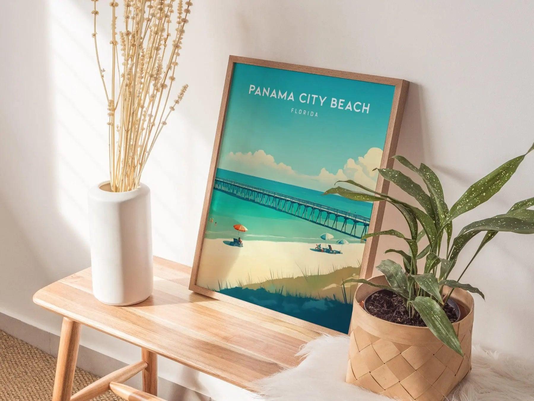 Panama City Beach, Florida Framed Wall Art - Panhandle Gulf Coast Pier Park Travel Poster Print PCB Vacation Cottage Home Decor Artwork Gift - Swell Scenes