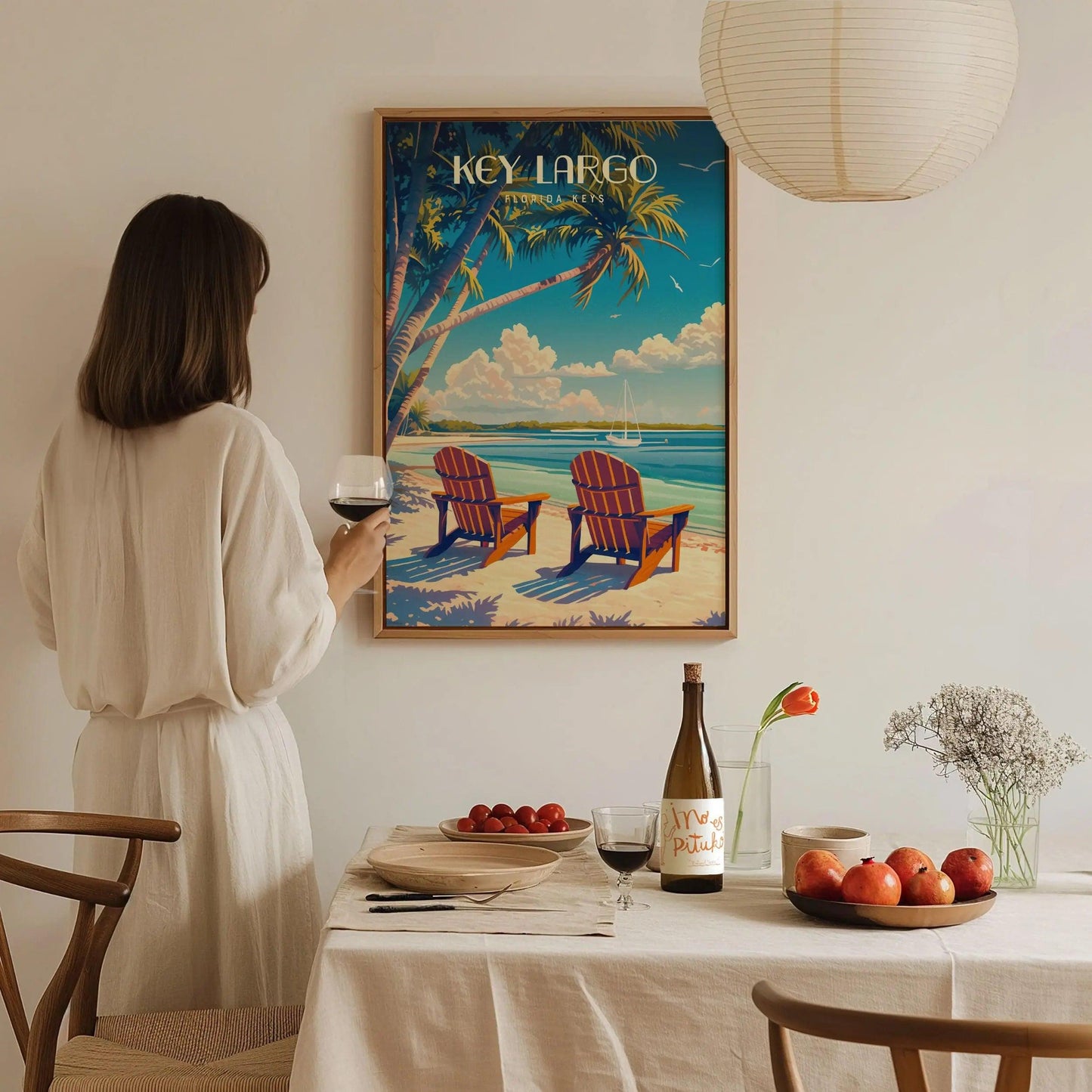 Key Largo, Florida Keys, Framed Wall Art - South FL Beach Travel Poster Print Tropical Island Vacation Home Decor Cottage Artwork Gift Set - Swell Scenes