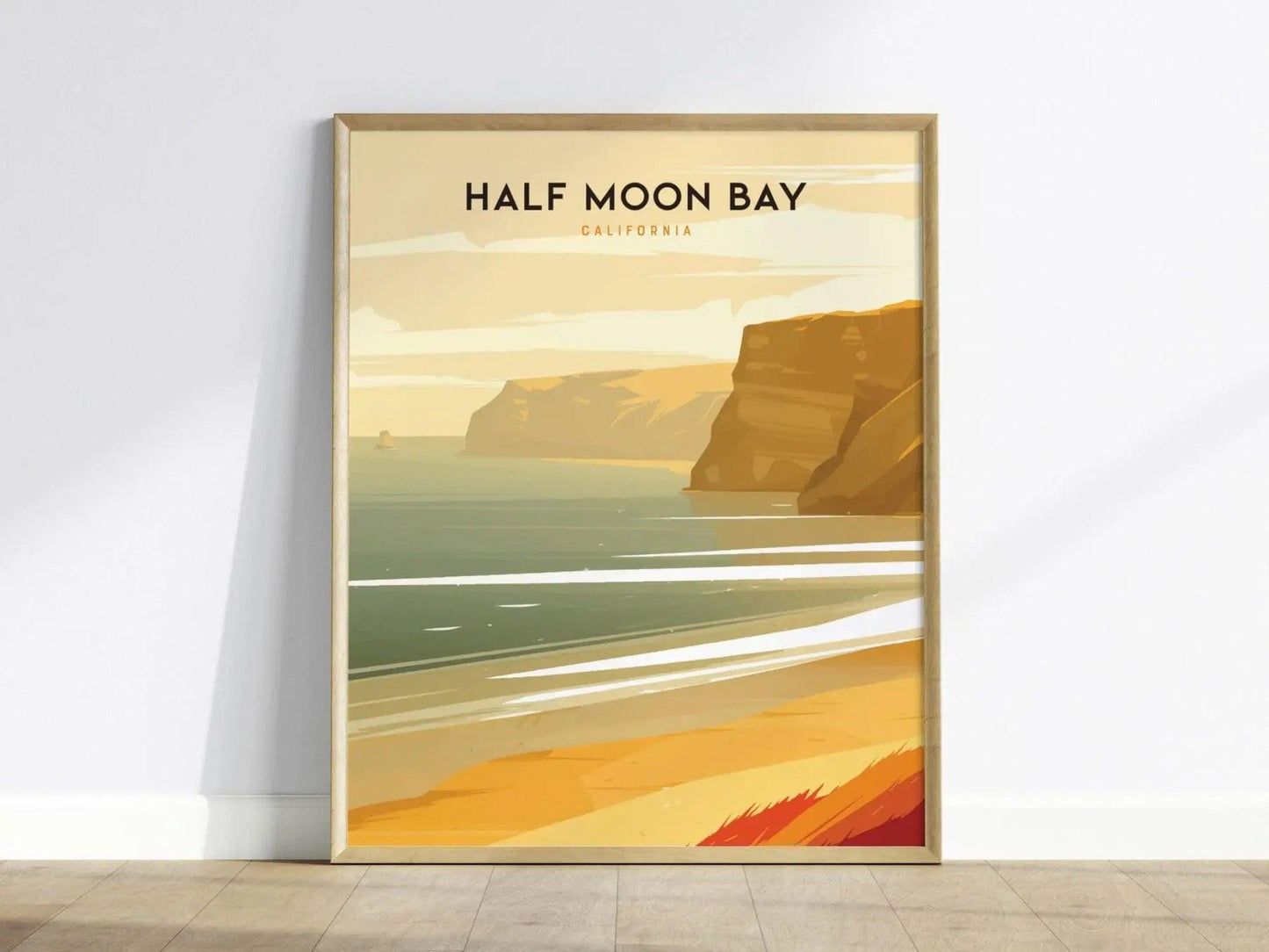 Half Moon Bay, California Poster - Coastal Scenery Art, Perfect for Beach Lovers, Available Framed or Unframed, West Coast Home Decor - Swell Scenes