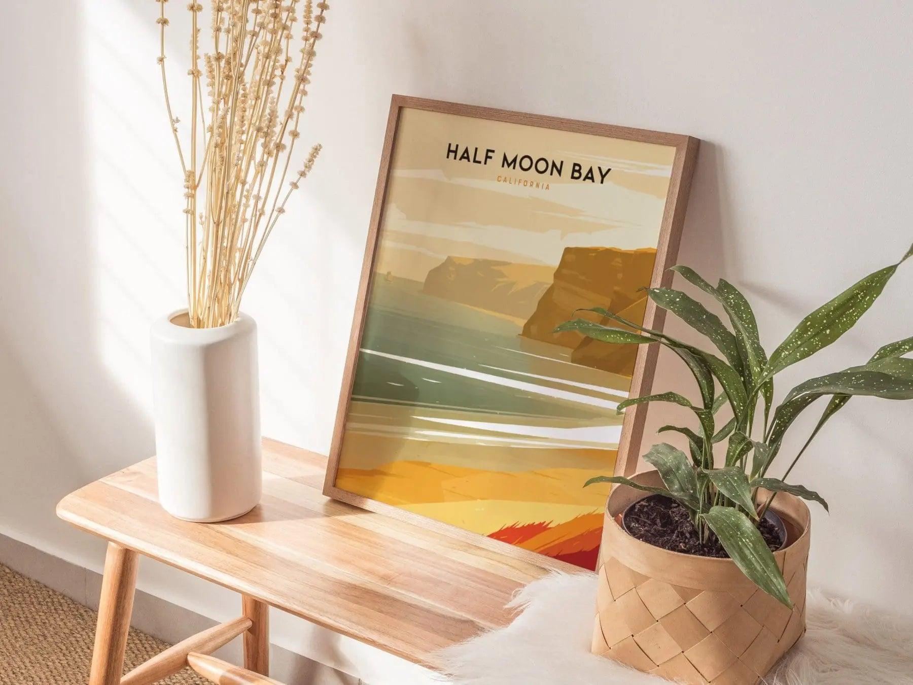 Half Moon Bay, California Poster - Coastal Scenery Art, Perfect for Beach Lovers, Available Framed or Unframed, West Coast Home Decor - Swell Scenes