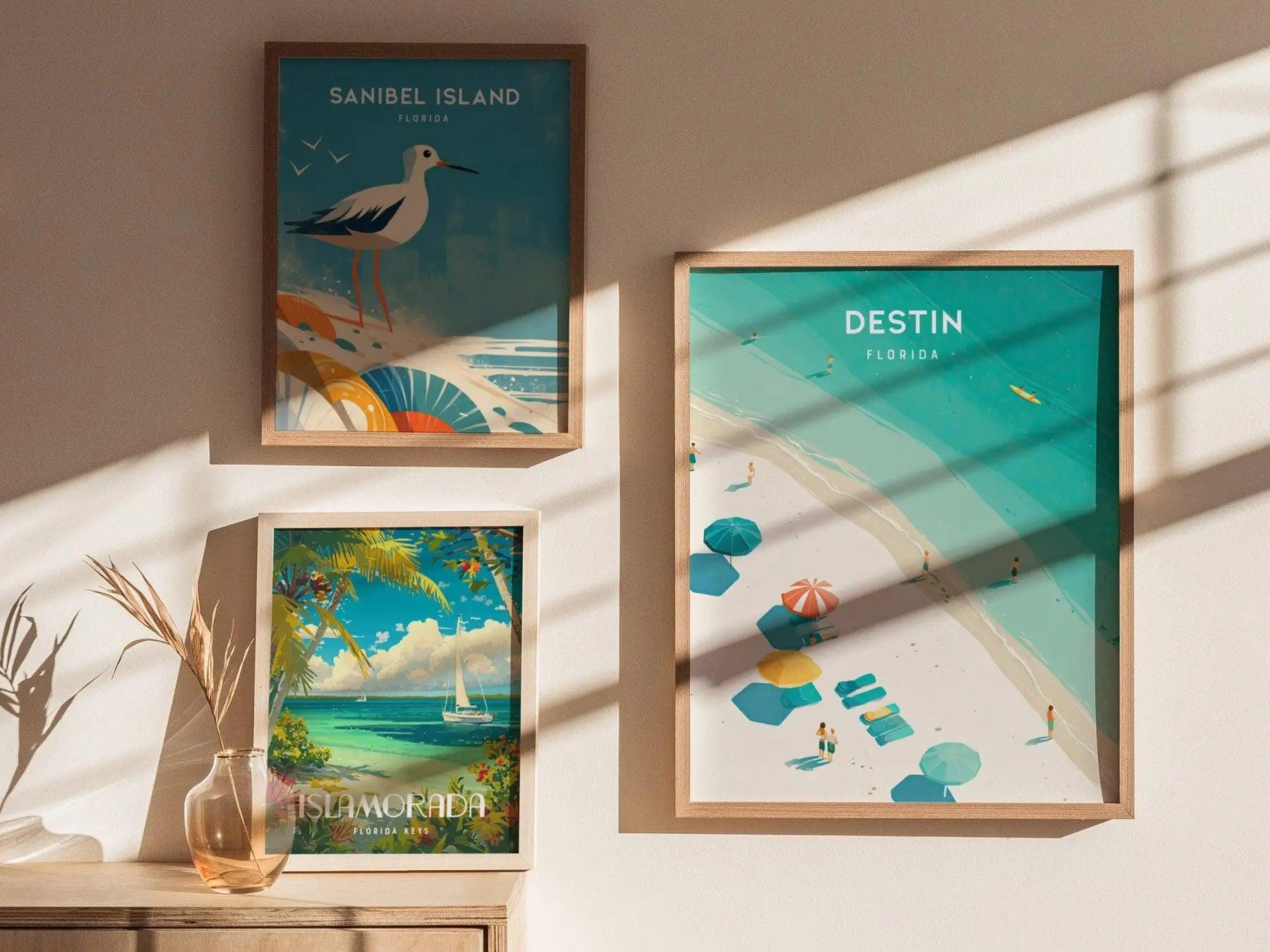 Destin, Florida Framed Wall Art - Panhandle Gulf Coast Beach Travel Poster Print Pensacola Vacation Cottage Home Decor Artwork Gift - Swell Scenes