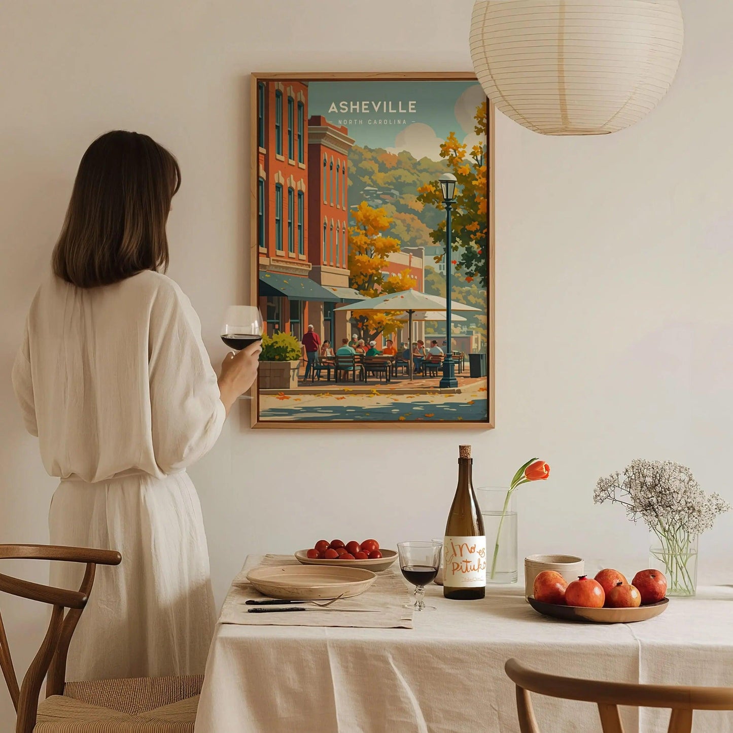 Asheville Downtown, North Carolina, Framed Wall Art, NC Travel Poster Print Appalachian Mountains Vacation Home Cabin Decor Artwork Gift Set - Swell Scenes