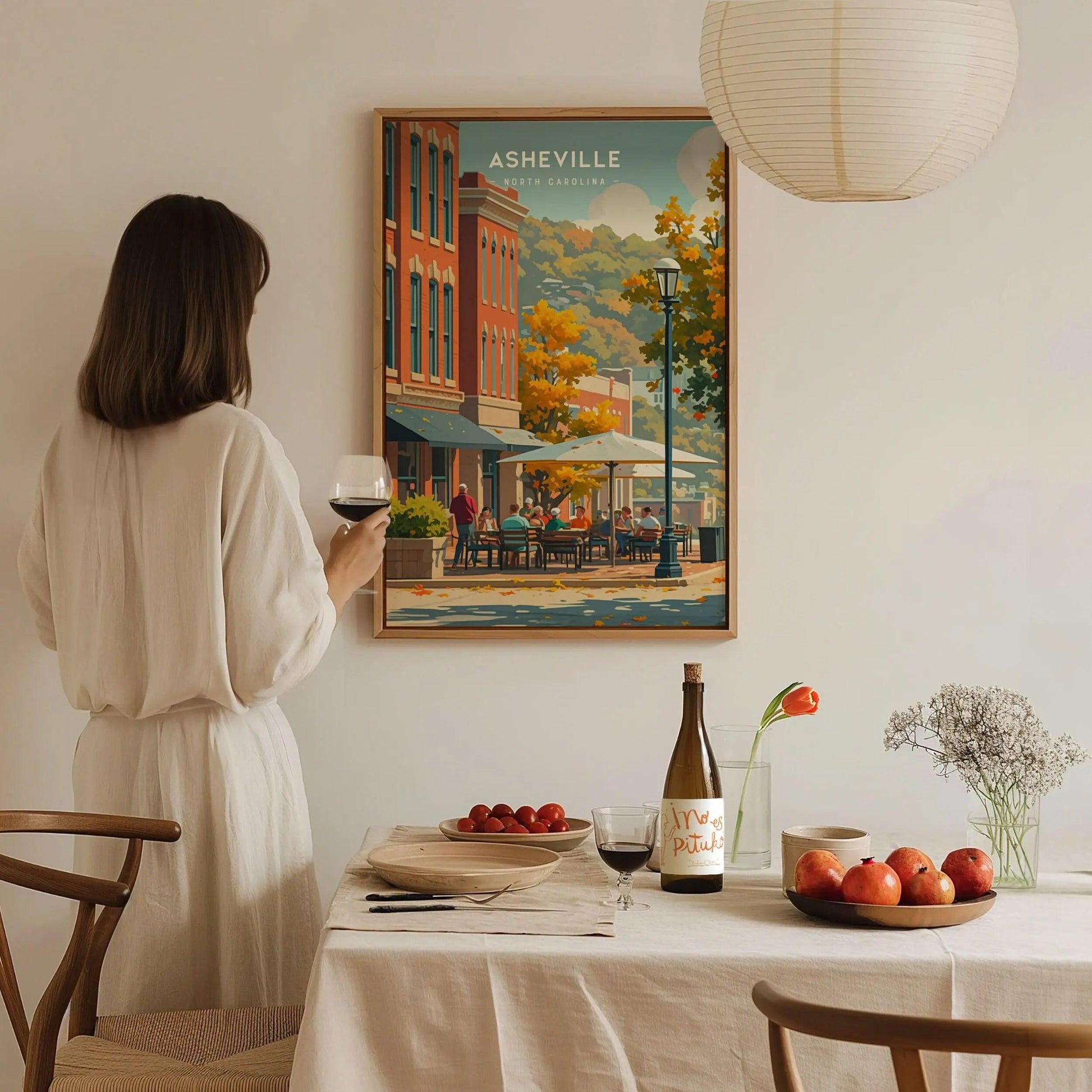 Asheville Downtown, North Carolina, Framed Wall Art, NC Travel Poster Print Appalachian Mountains Vacation Home Cabin Decor Artwork Gift Set - Swell Scenes