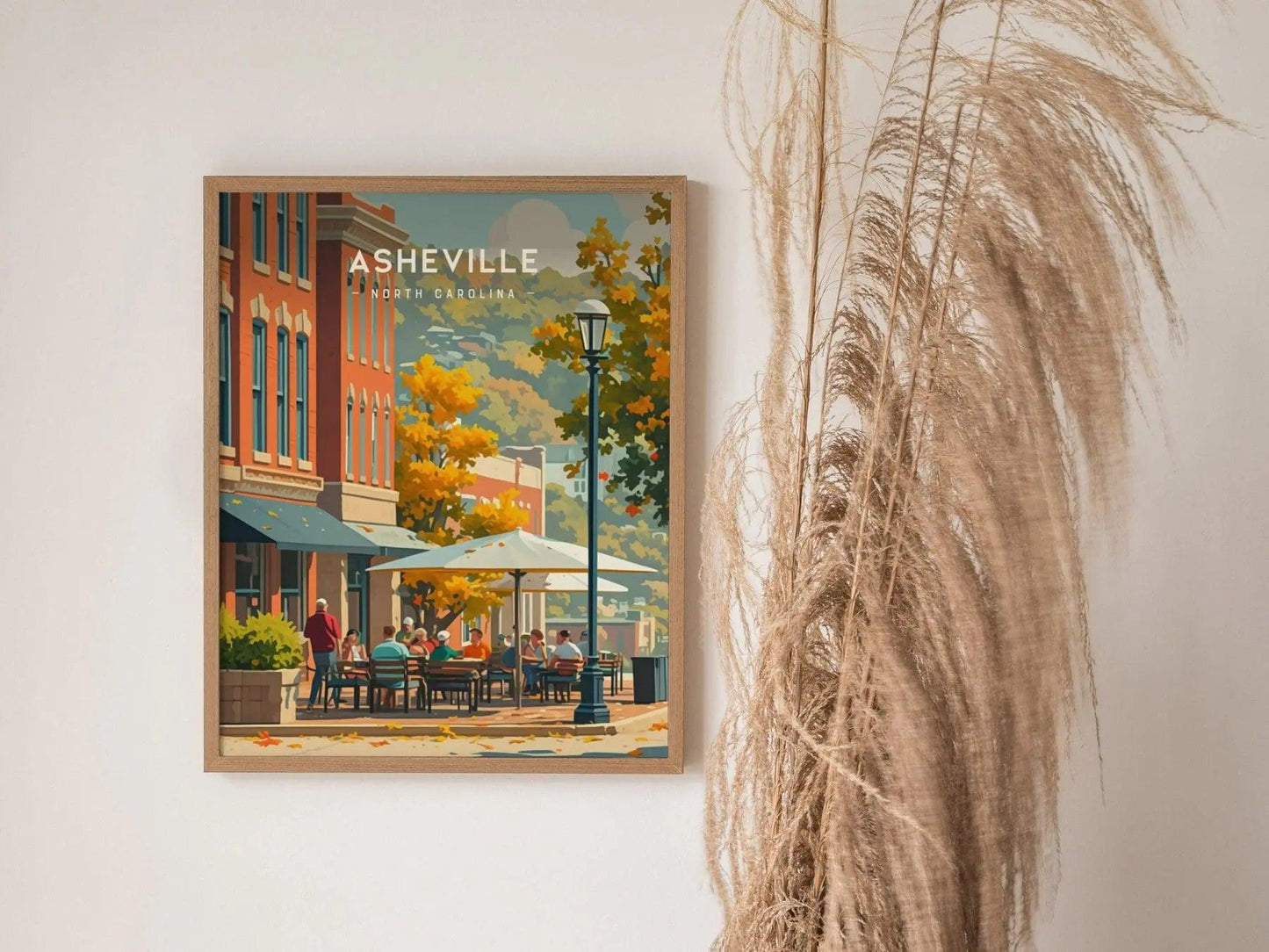 Asheville Downtown, North Carolina, Framed Wall Art, NC Travel Poster Print Appalachian Mountains Vacation Home Cabin Decor Artwork Gift Set - Swell Scenes
