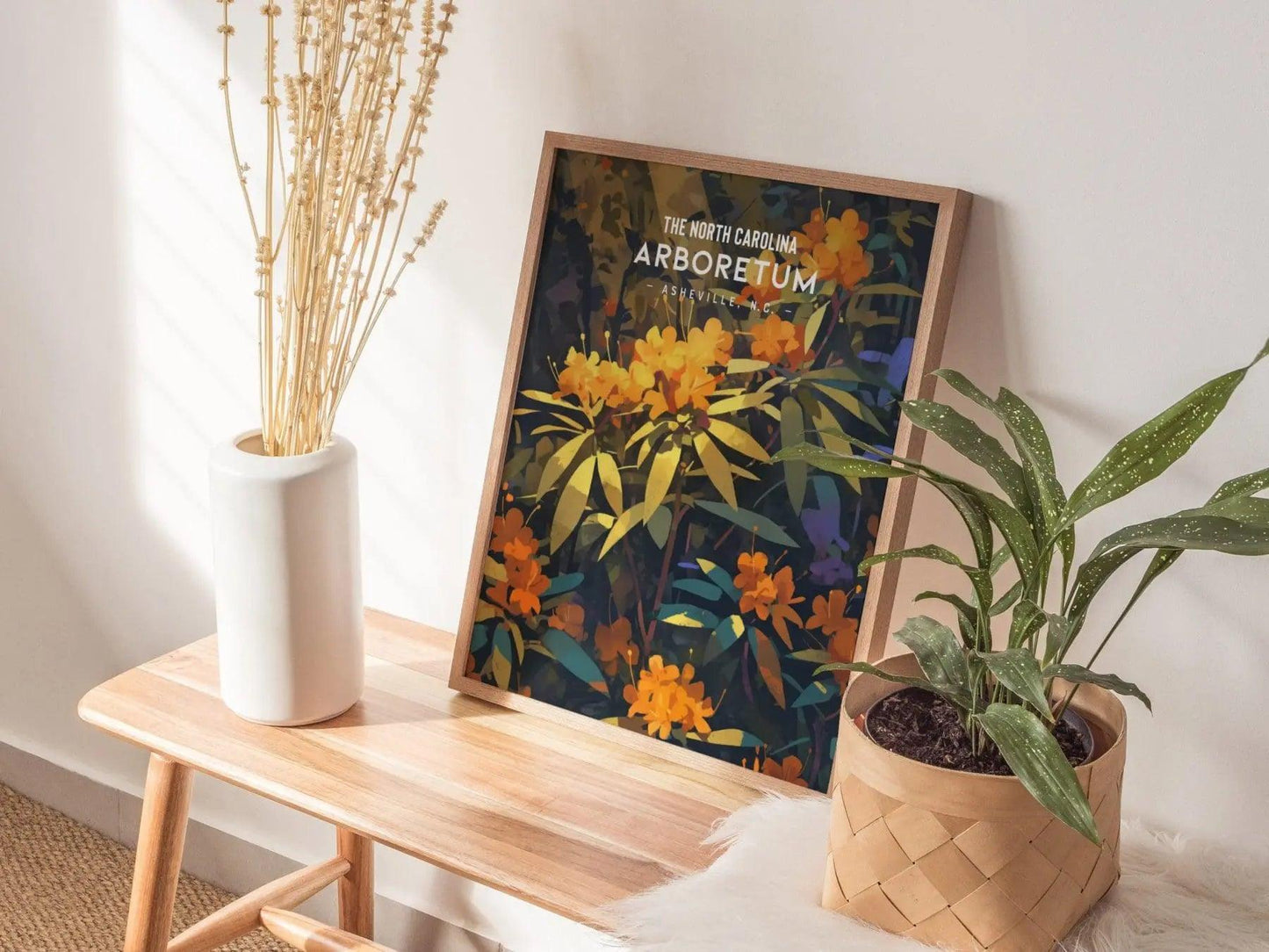 North Carolina Arboretum Azaleas, Asheville, NC, Framed Wall Art, Garden Travel Poster Print Vacation Home Cabin Decor Artwork Gardener Gift - Swell Scenes