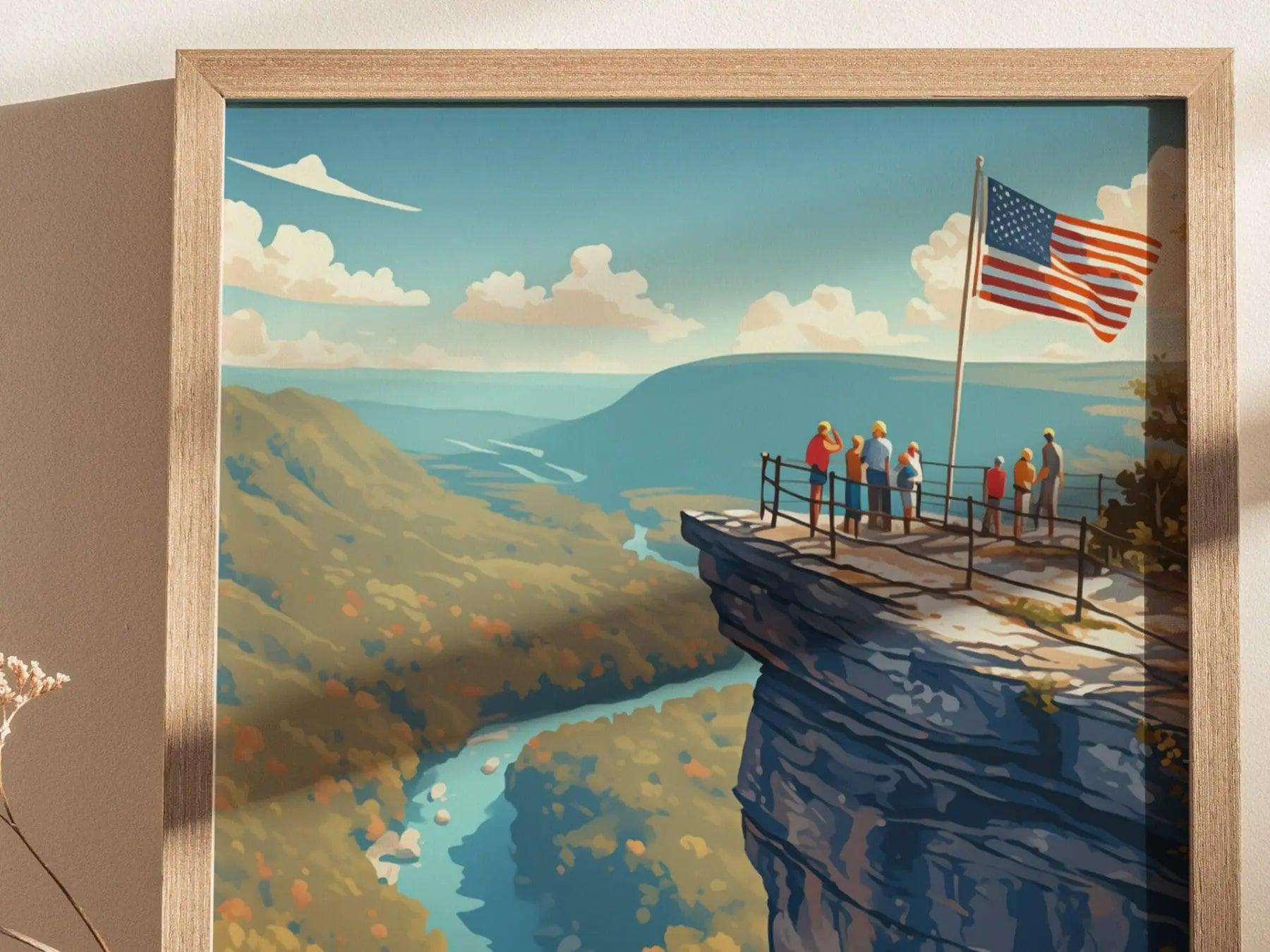 Chimney Rock State Park, Asheville, North Carolina, Framed Wall Art, NC Travel Poster Print Blue Ridge Vacation Cabin Decor Artwork Gift Set - Swell Scenes