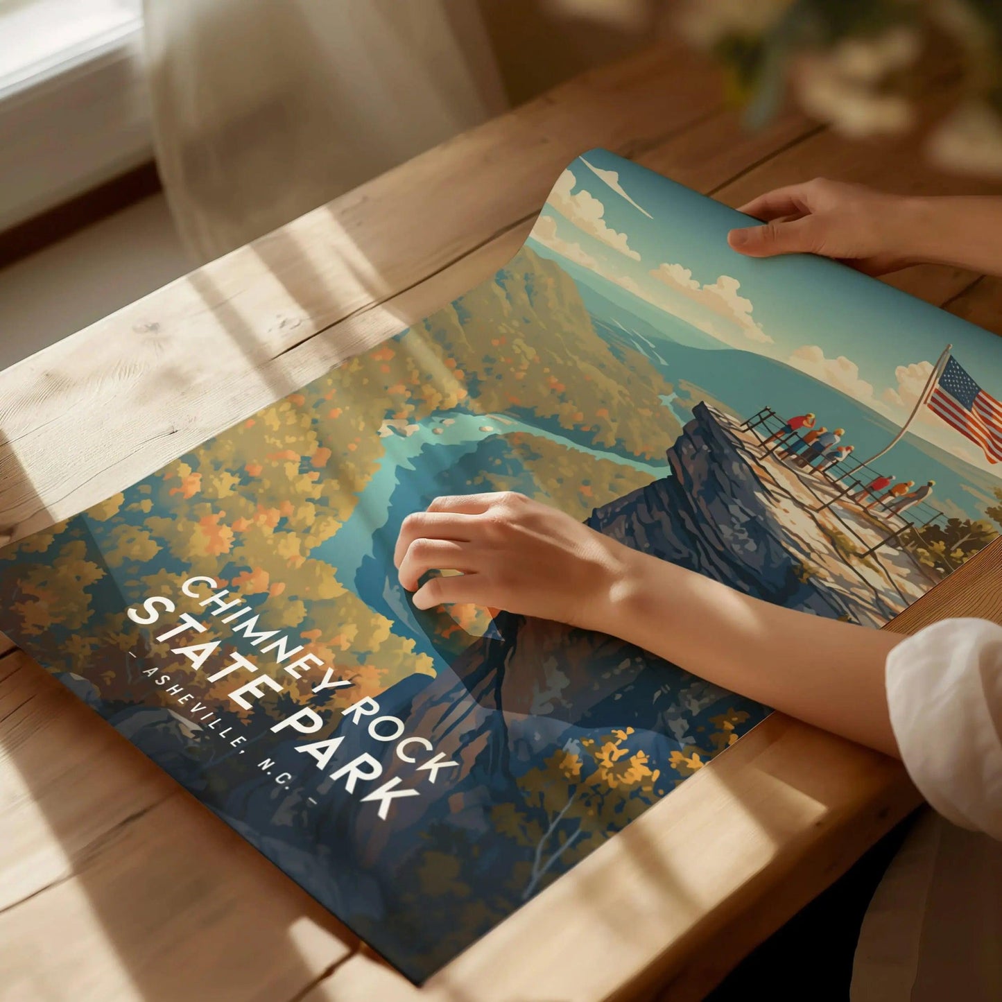 Chimney Rock State Park, Asheville, North Carolina, Framed Wall Art, NC Travel Poster Print Blue Ridge Vacation Cabin Decor Artwork Gift Set - Swell Scenes