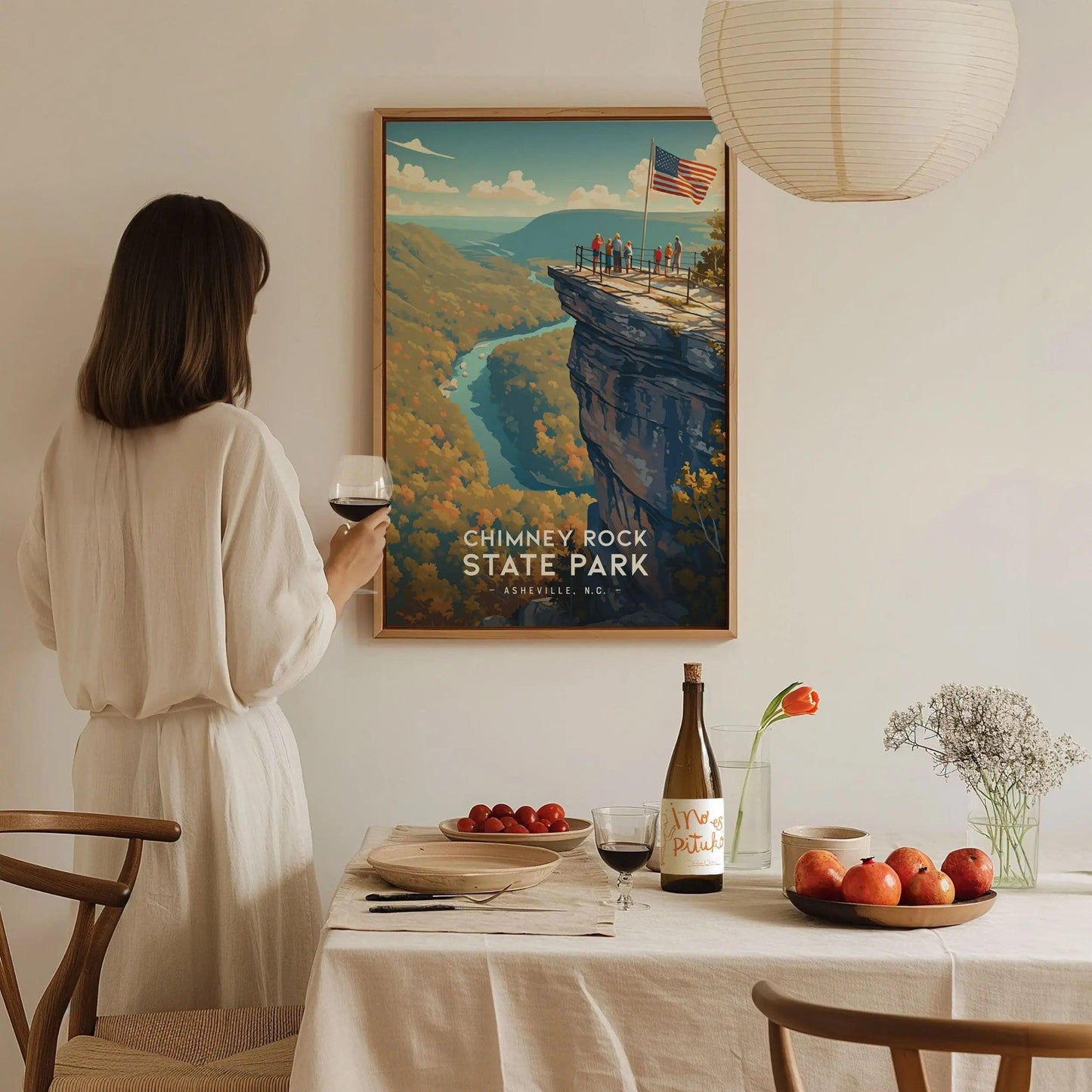 Chimney Rock State Park, Asheville, North Carolina, Framed Wall Art, NC Travel Poster Print Blue Ridge Vacation Cabin Decor Artwork Gift Set - Swell Scenes