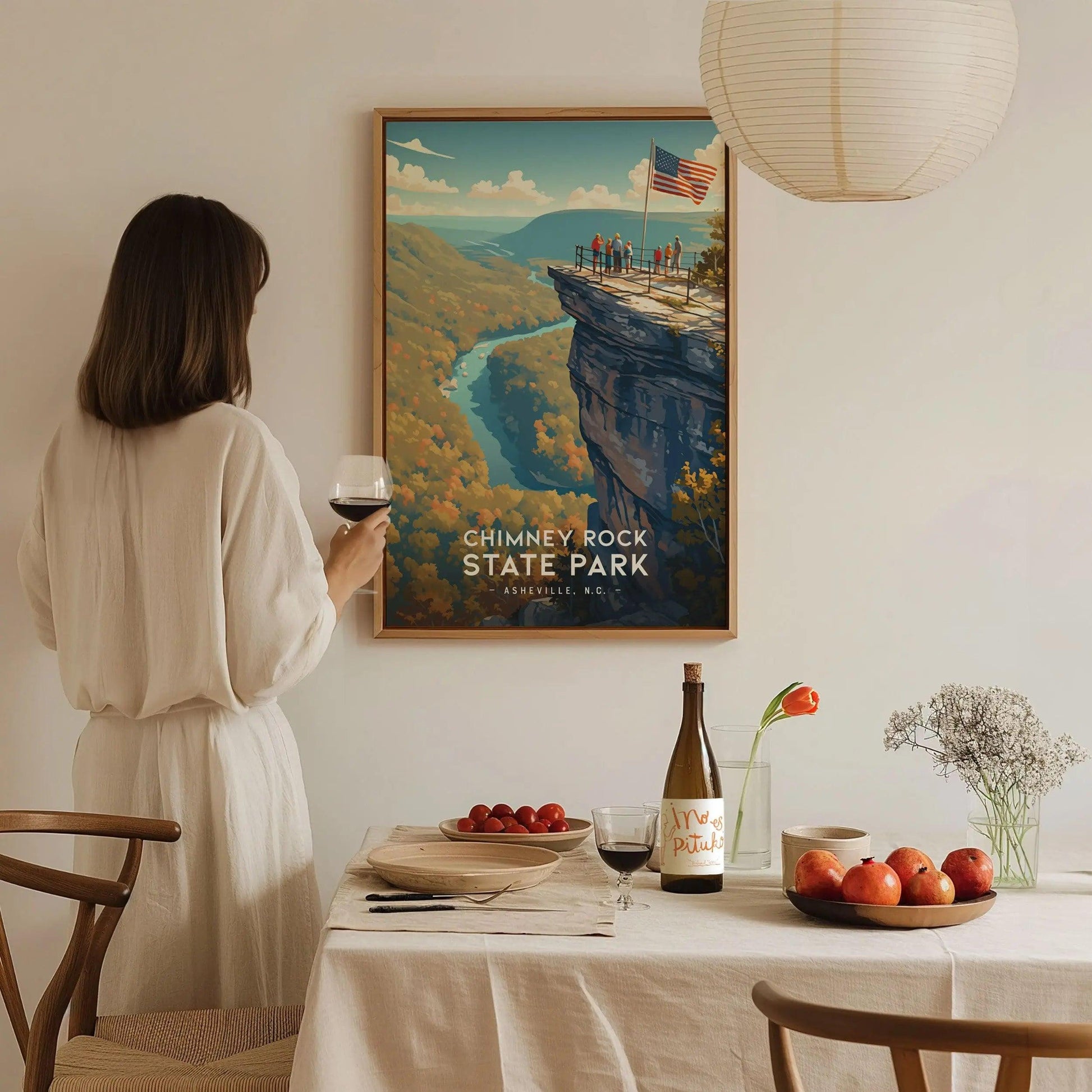 Chimney Rock State Park, Asheville, North Carolina, Framed Wall Art, NC Travel Poster Print Blue Ridge Vacation Cabin Decor Artwork Gift Set - Swell Scenes
