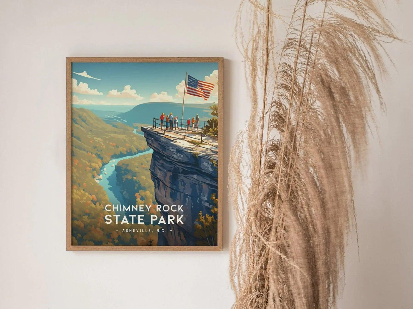 Chimney Rock State Park, Asheville, North Carolina, Framed Wall Art, NC Travel Poster Print Blue Ridge Vacation Cabin Decor Artwork Gift Set - Swell Scenes