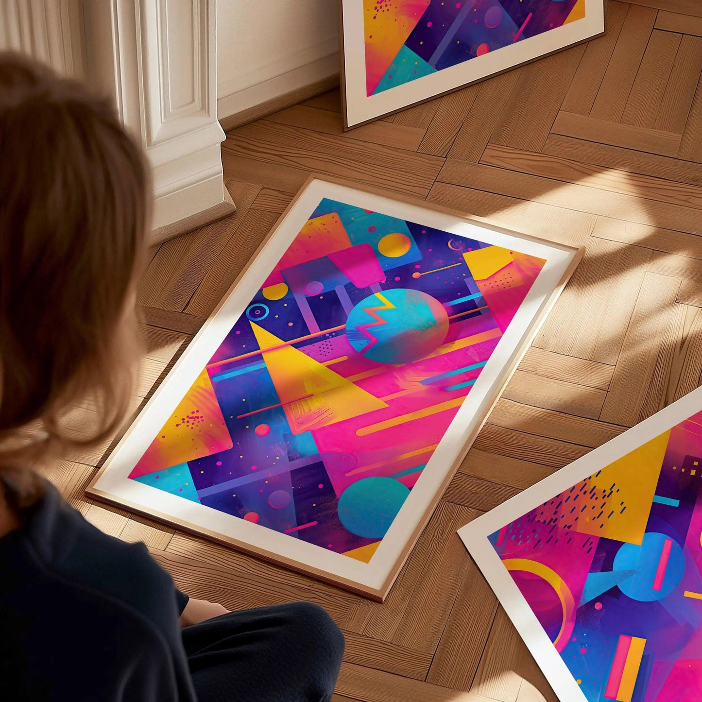 Retrowave 90s Art Framed Poster 02, 80s Synthwave Design Series, College Party Style Abstract Art, Retro Modern Artwork Neon Dorm Decor - Swell Scenes